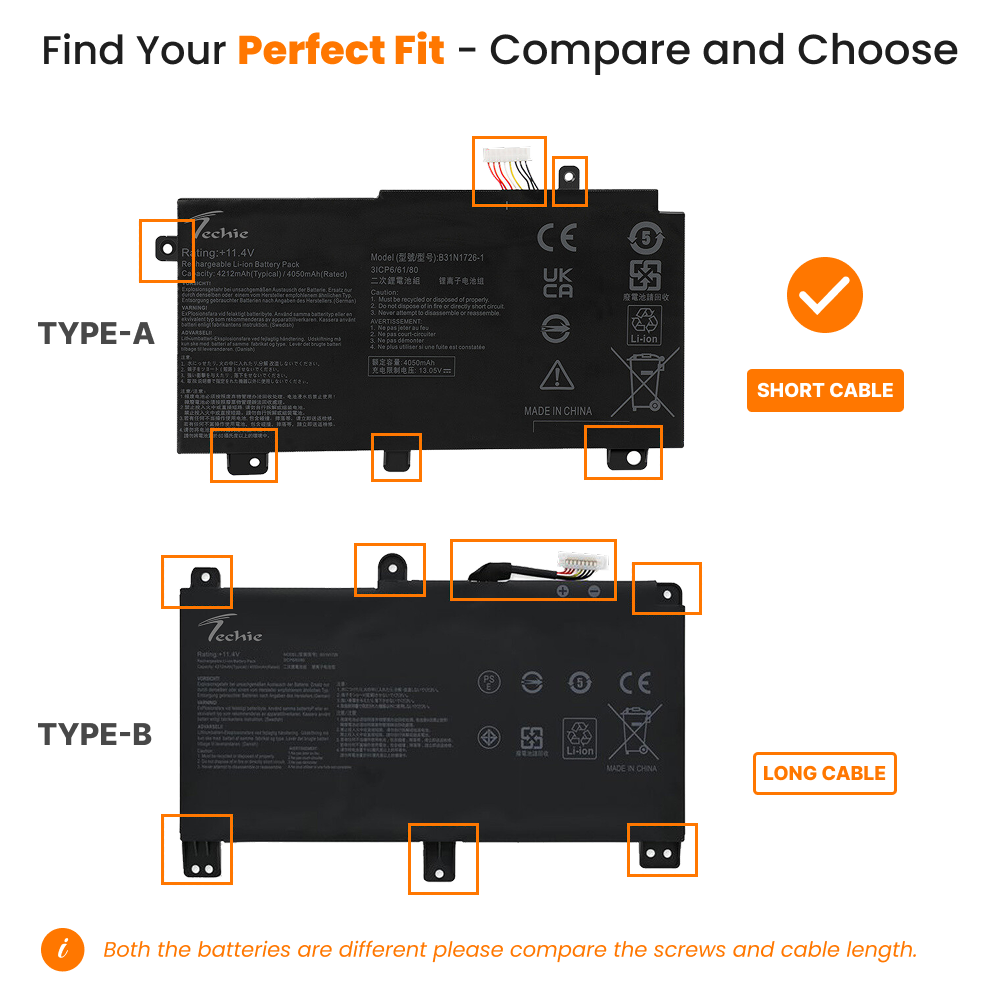 Techie Compatible Battery for Asus B31N1726 - FX80 FX86 TUF FX504 FX504GE FX504GM FX505 FA506 Laptops (3900 mAh, 3-Cell)