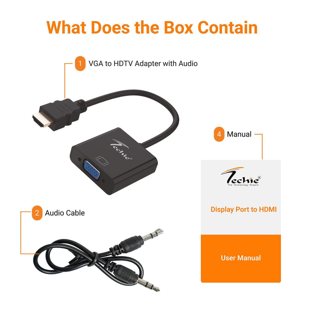 Techie HDMI to VGA Converter with Audio – VGA + 3.5mm Jack
