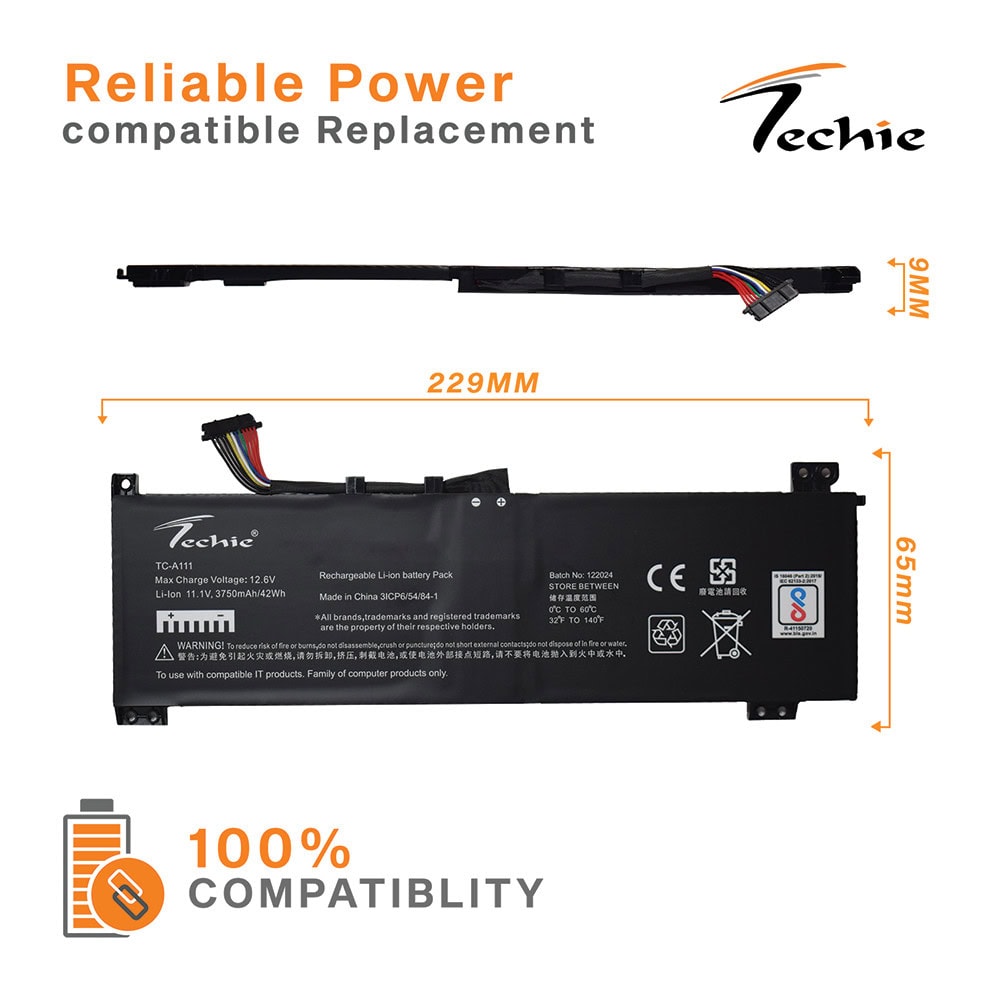 Techie Laptop Battery for Lenovo L20M3PC2, IdeaPad GAMING 3 15ACH6-82K Series Laptops (3750mAh, 3-Cell)