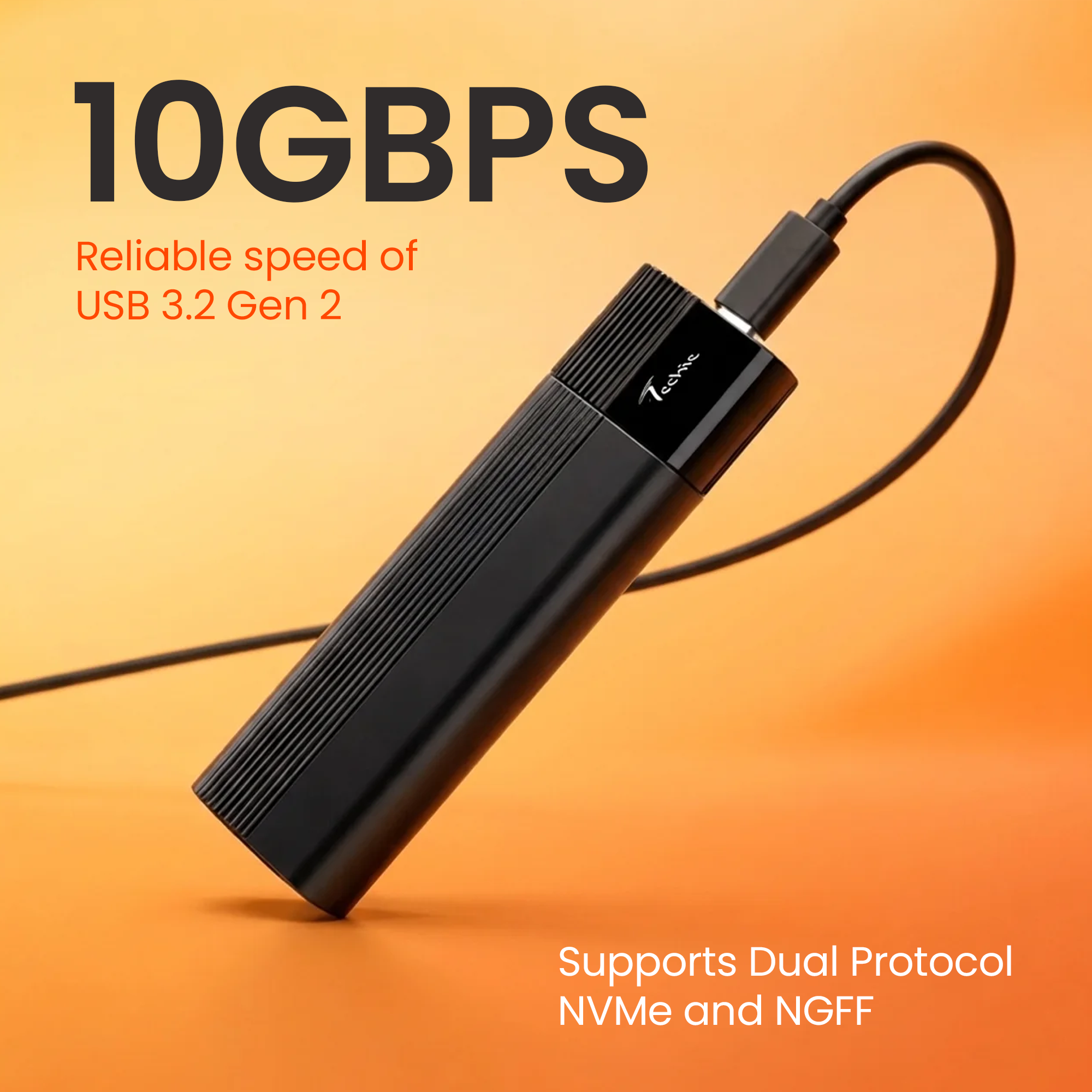 Techie M.2 NVMe + NGFF SATA SSD Enclosure – USB 3.2 Gen 2 / 10 Gbps, Aluminium with Heat Sink