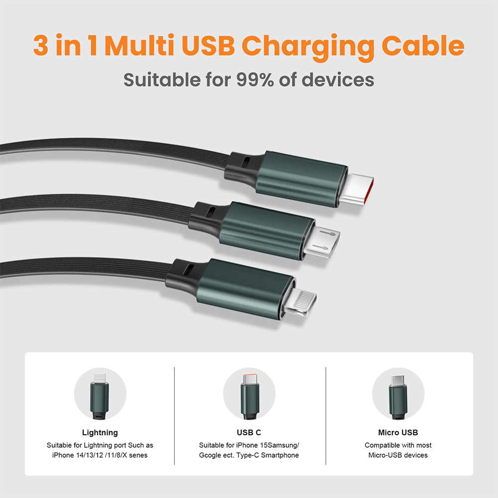 Techie 3-in-1 Retractable Charging Cable (Type-C | Lightning | Micro-USB)