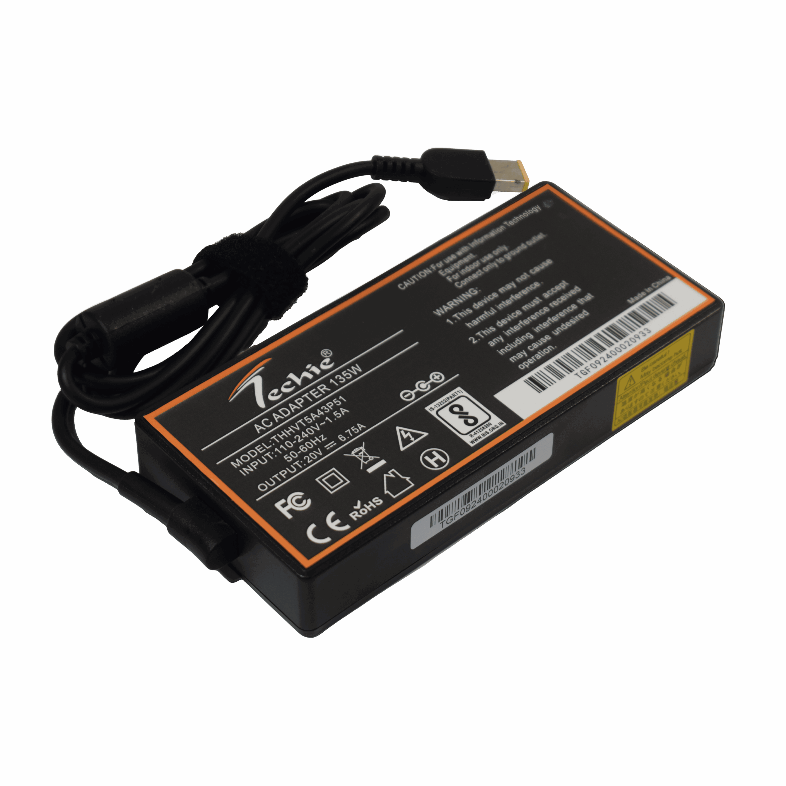 Techie 135W Laptop Charger for Lenovo IdeaPad Gaming 3 15ARH7, Yoga Slim 7 Pro 16ARH7 Series (20V, 6.75A) USB Pin