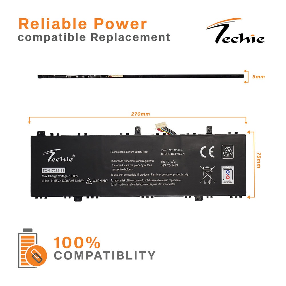 Techie Battery for INFINIX 417282-3S 1, Inbook X2 XL21, X3 PLUS XL31 Laptops (4430mAh, 3 Cell)