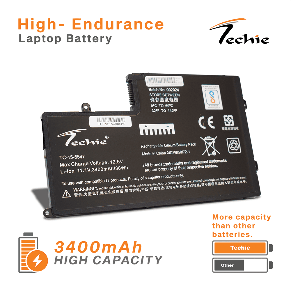 Techie Compatible Battery for Dell 5547 - TRHFF, Inspiron 5548, 5447, Latitude 3450 Laptops (3400mAh, 3-Cell)