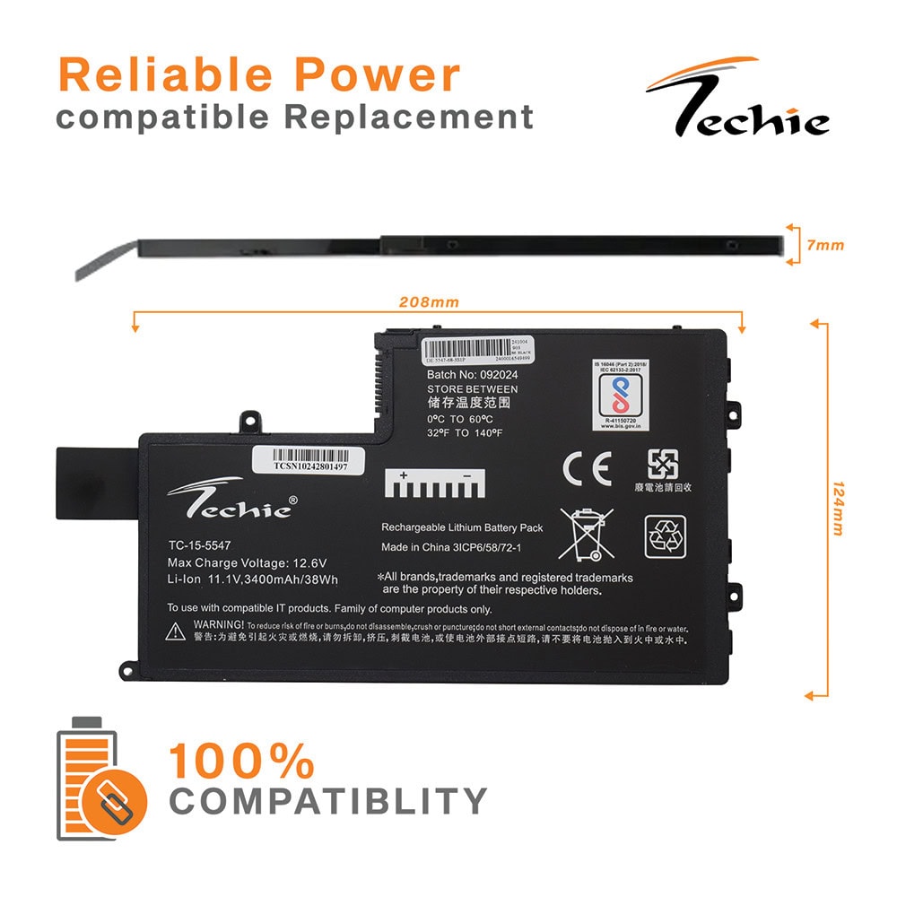 Techie Compatible Battery for Dell 5547 - TRHFF, Inspiron 5548, 5447, Latitude 3450 Laptops (3400mAh, 3-Cell)