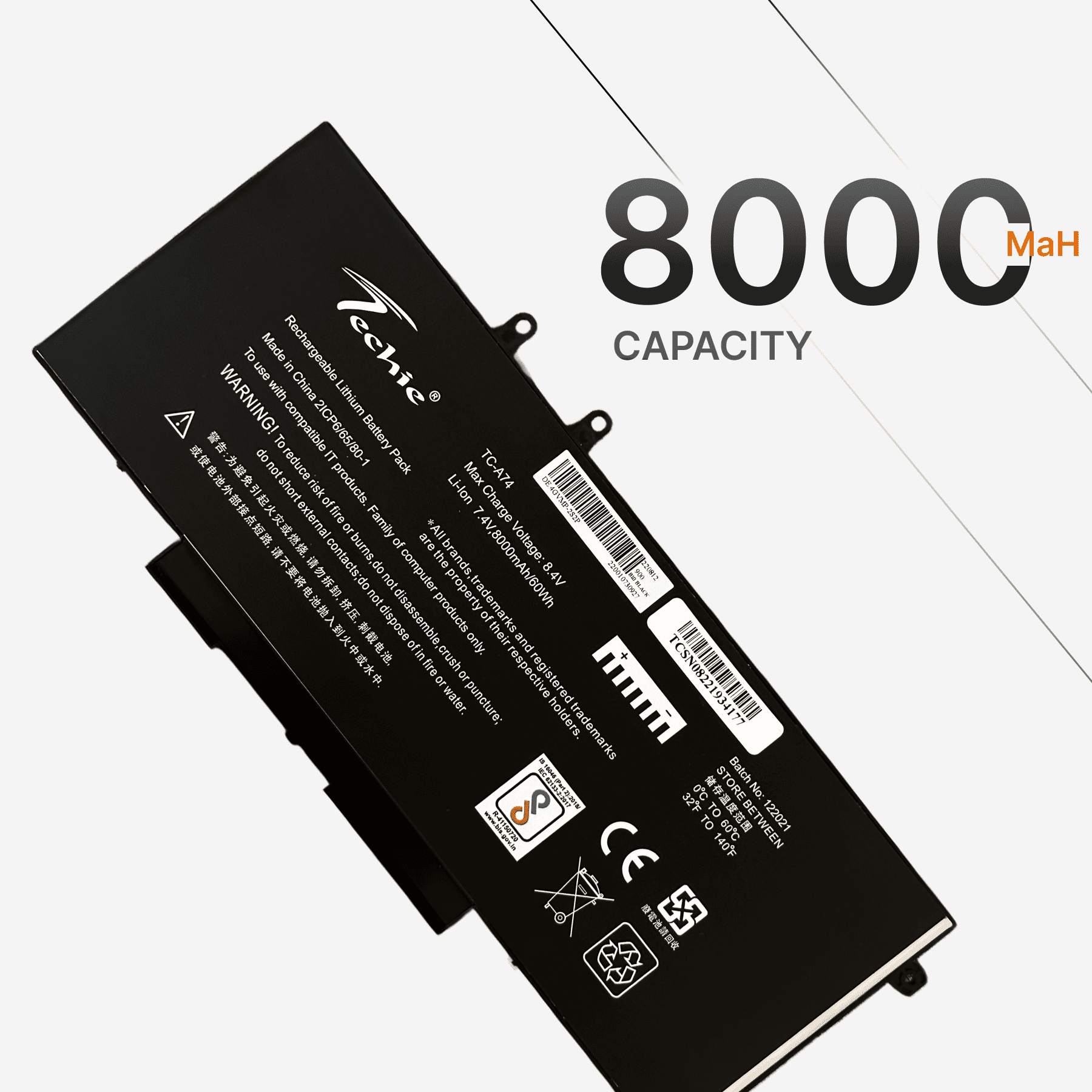 Techie Compatible Battery for Dell 3541/4GVMP - Latitude 5400, 5401, 5500 Laptops (8000mAh, 4-Cell)