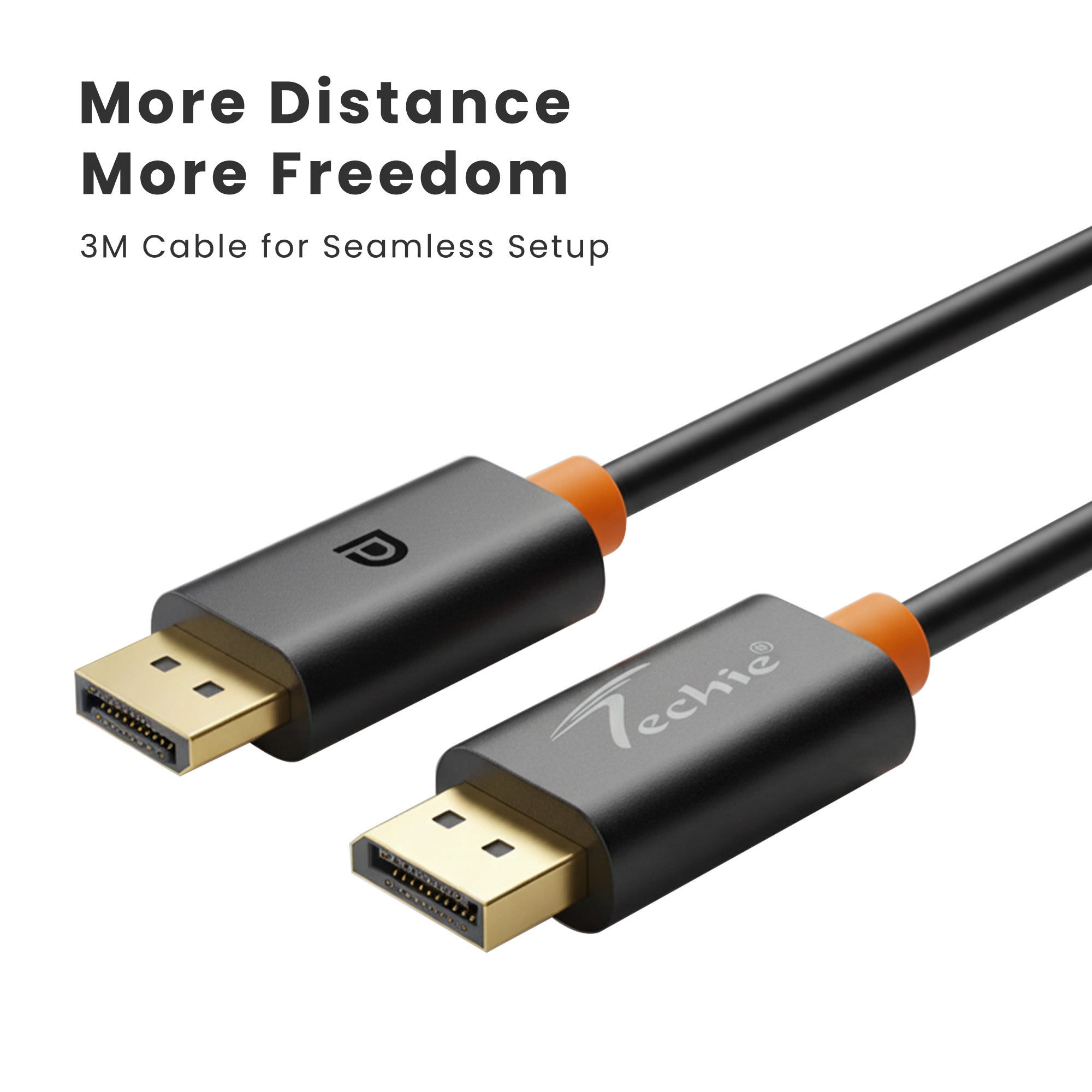 Techie DisplayPort Cable 3.0m, DP to DP, 8K@60Hz, 4K@120Hz, 32.4Gbps, HDR10+, Gold Plated