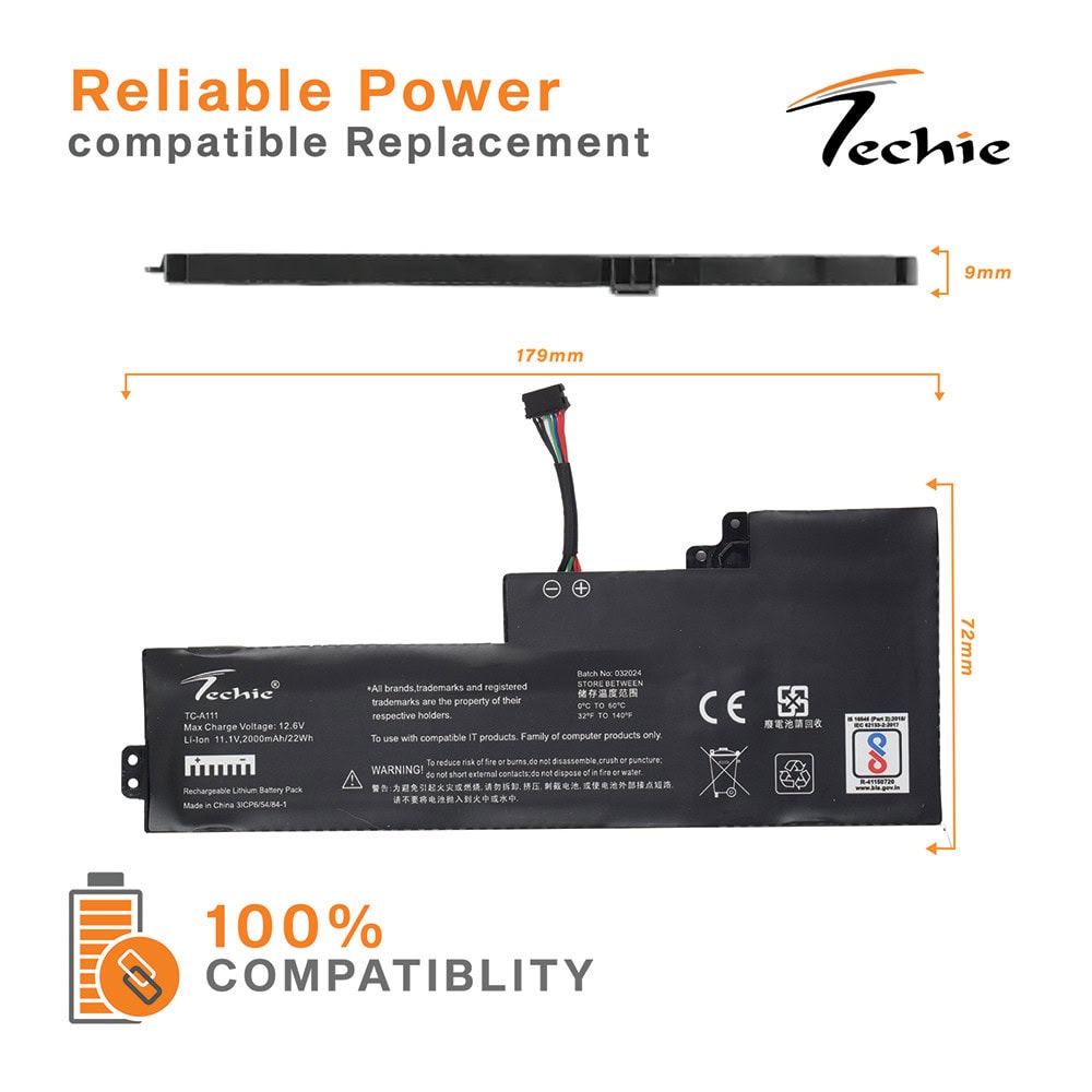 Techie Compatible Battery for Lenovo 01AV419 - 01AV420, 01AV421, 01AV489 ThinkPad T480, T470 Laptops (2000mAh, 3-Cell)