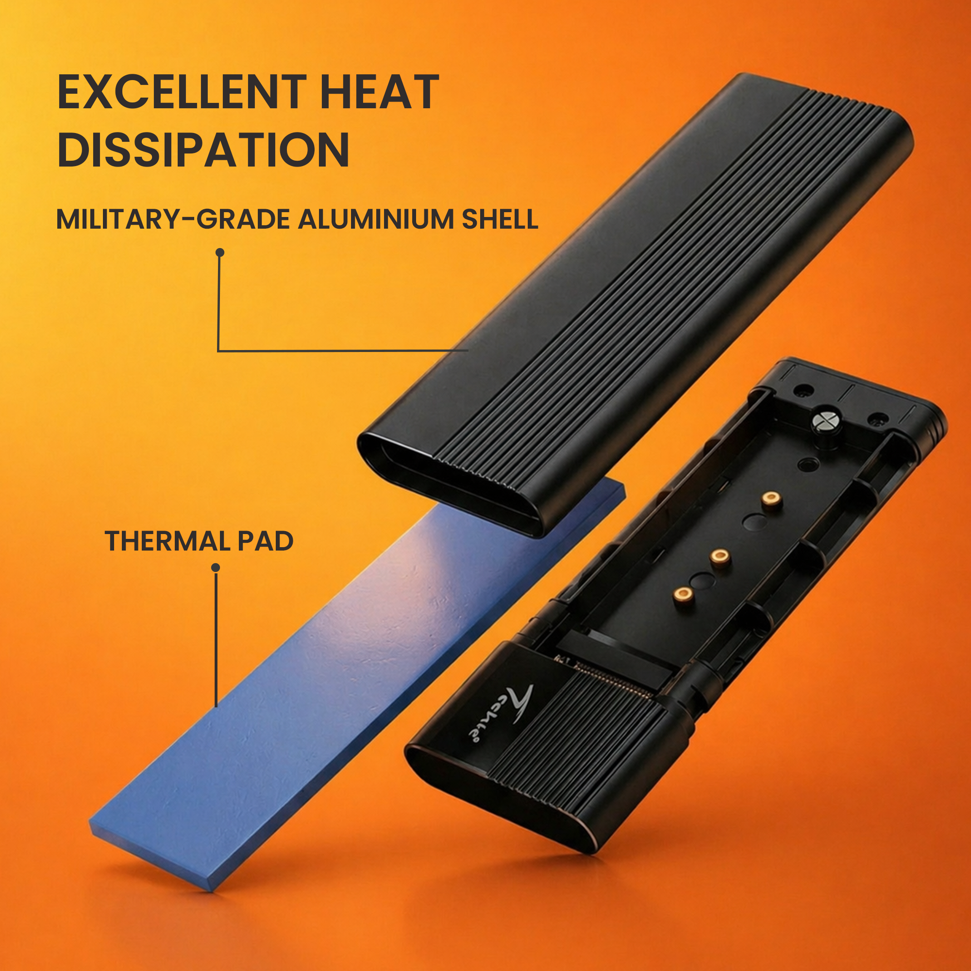 Techie M.2 NVMe + NGFF SATA SSD Enclosure – USB 3.2 Gen 2 / 10 Gbps, Aluminium with Heat Sink