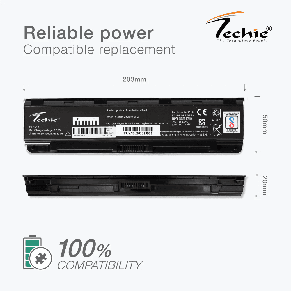 Techie Compatible Battery for Toshiba 5109U - PA5108U-1BRS, PA5109U-1BRS, PA5110U-1BRS, C40-AD05B1 Series Laptops (4000mAh, 6-Cell)