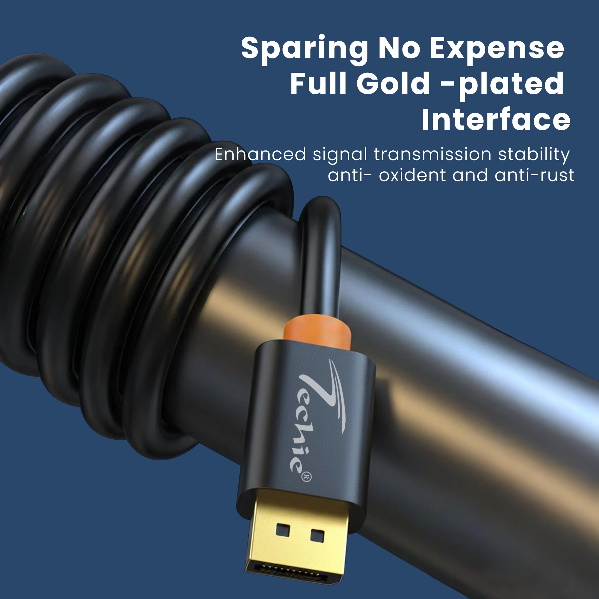Techie DisplayPort Cable 3.0m, DP to DP, 8K@60Hz, 4K@120Hz, 32.4Gbps, HDR10+, Gold Plated