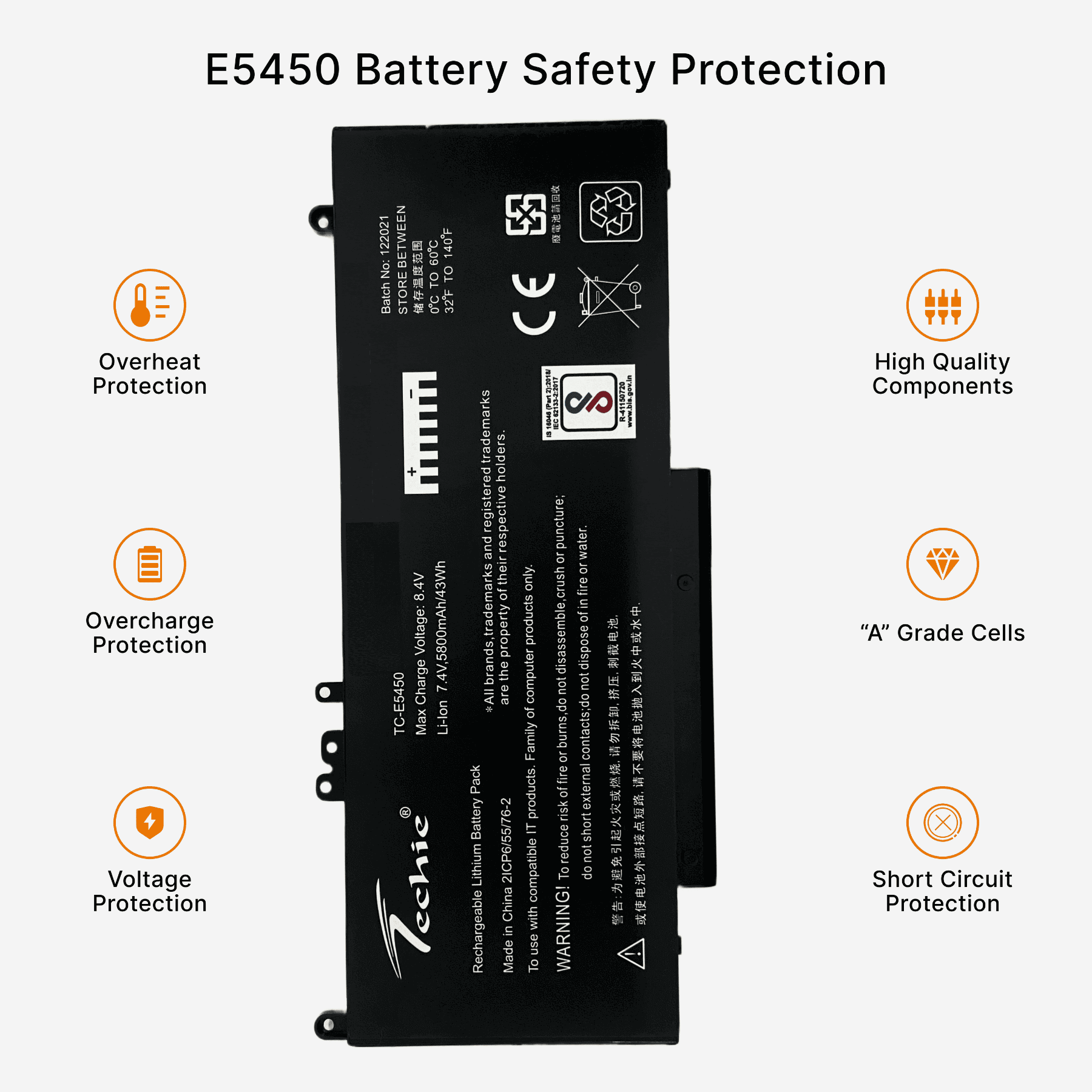 Techie Compatible Battery for Dell E5450 - G5M10, E5550, E5570, Latitude E5470 Laptops (5800mAh, 4-Cell)