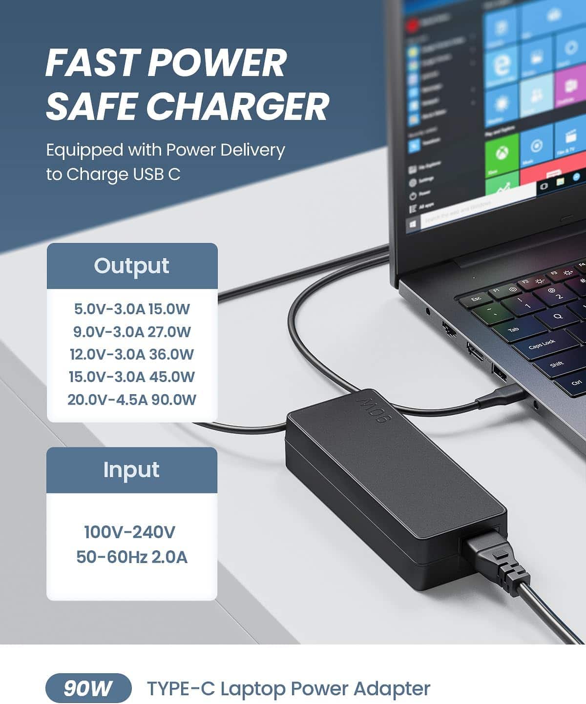 Techie 90W Type-C Universal Laptop Charger for Microsoft Surface 4 3 Pro 8, Hp, Lenovo, Dell Latitude 5280, 5480, 5580, 7280, 7380, 7480 Series Laptops