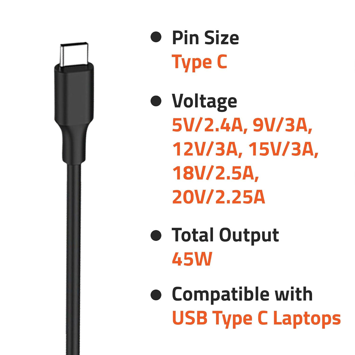 Techie 45W Type-C Universal Laptop Charger.