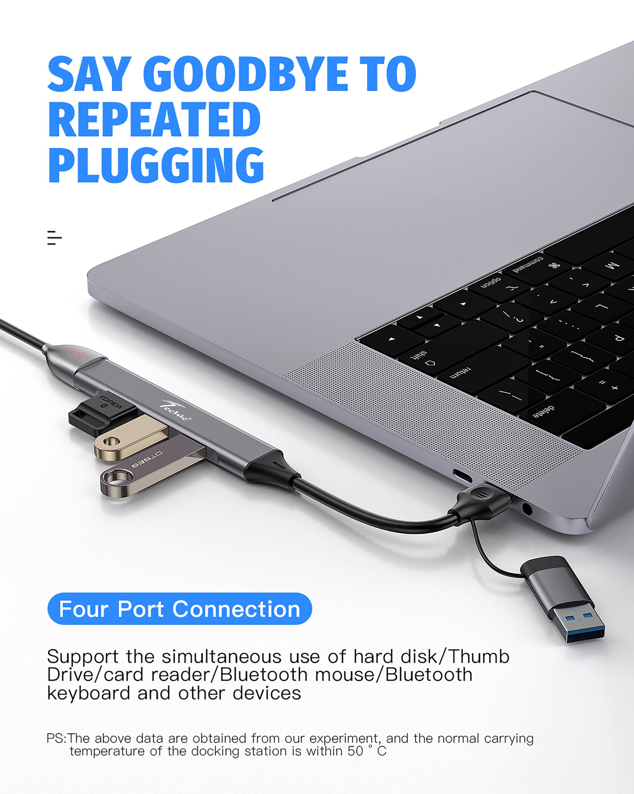 Enhance Your Device's Connectivity with Techie 4-in-2 USB/Type-C Hub – 3 x USB 2.0 & 1 x USB 3.0 Ports for MacBook, Laptop, PC