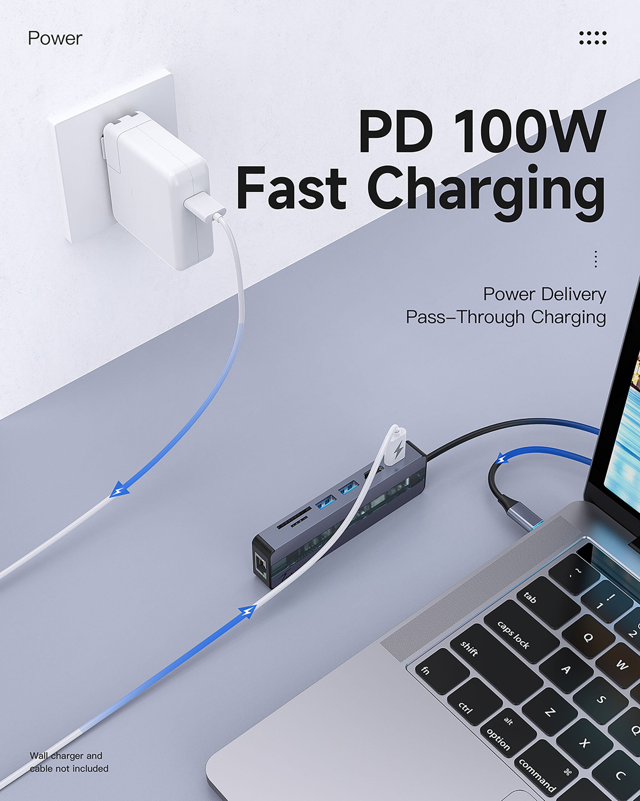 Techie TC Connect 7-in-1 Hub: PD 100W Type-C, Gigabit Ethernet, Dual USB 3.0, 4K@30Hz Ultra HD HDMI.