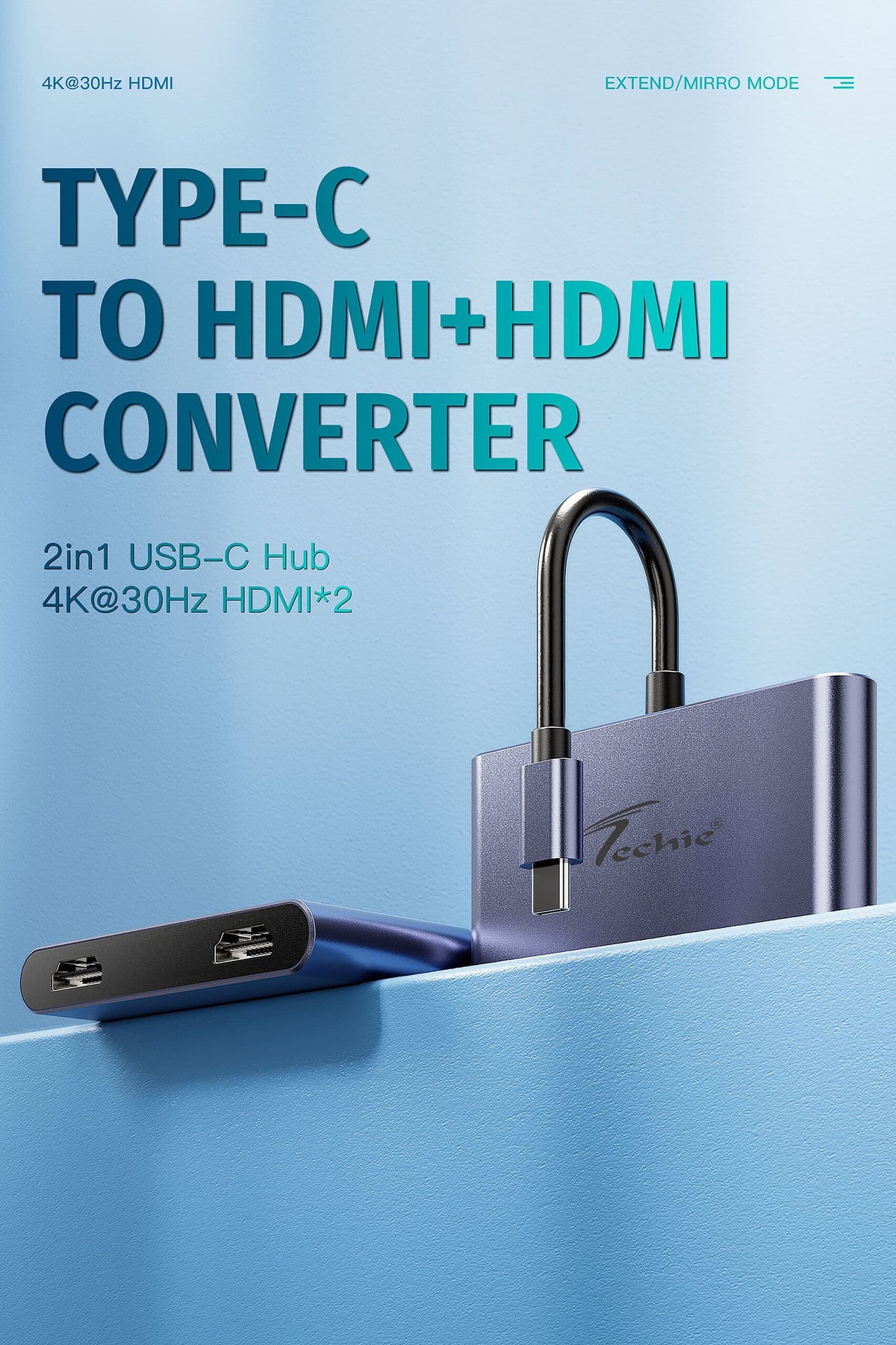 Techie Type-C to Dual HDMI Converter – 4K@30Hz