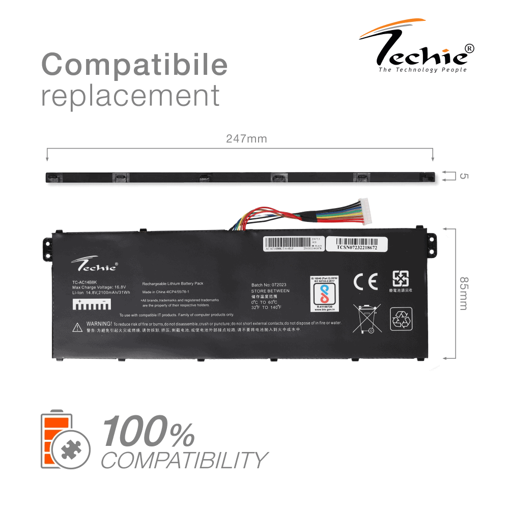 Techie Compatible Battery for Acer AC14B8K - NE511, NE512, Aspire E3-721,Aspire E5-721 Laptops (2100mAh, 4-Cell)