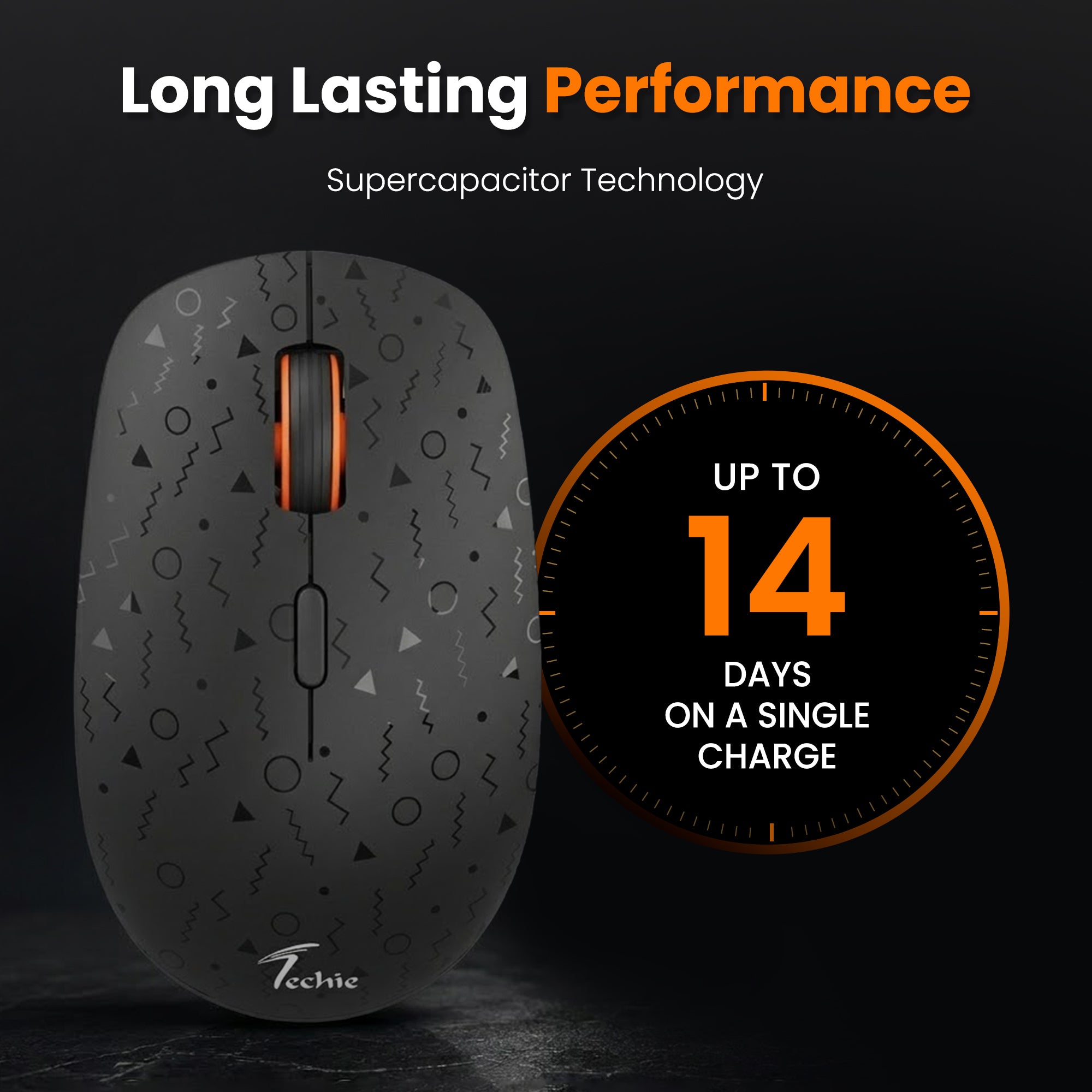 Techie Amber Wireless Mouse – Engineered for the Battery-less Future | 3-Device | USB-C