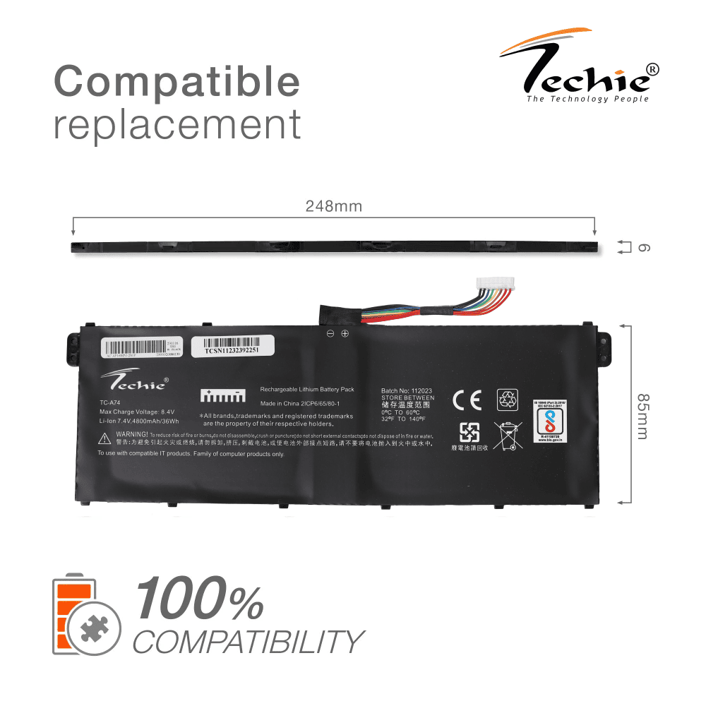 Techie Compatible Battery for Acer AP16M5J - A315-41-R1PK Laptops (4800mAh, 2-Cell)