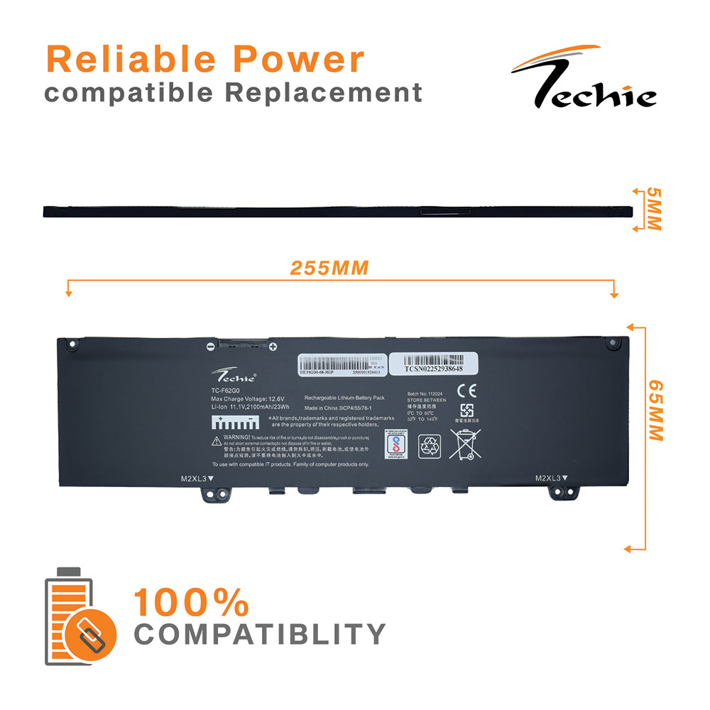 Techie Compatible Battery for Dell F62G0 - Inspiron 7373, Vostro 5370 Laptops (2100mAh, 3-Cell)