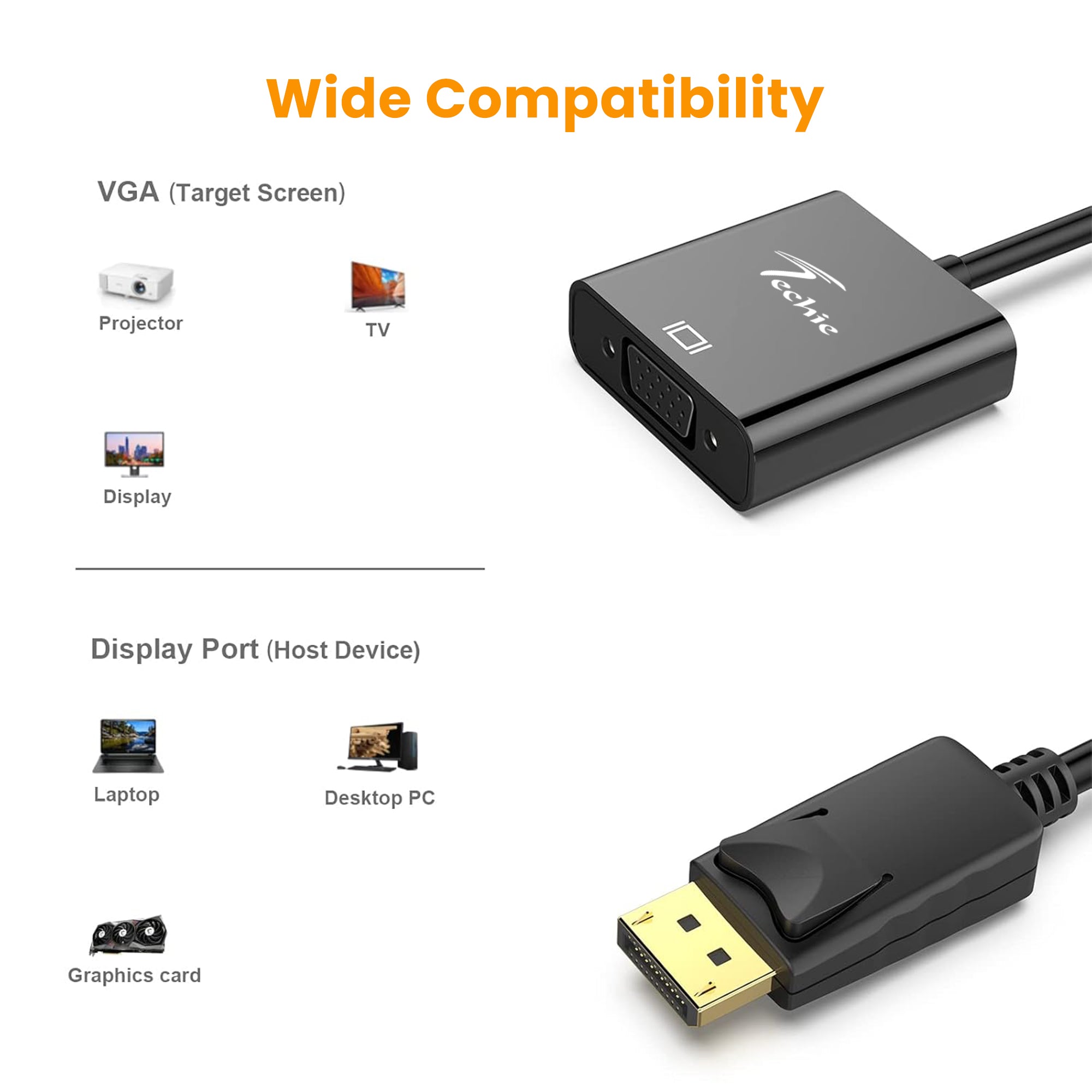 Techie DisplayPort (DP) to VGA Converter