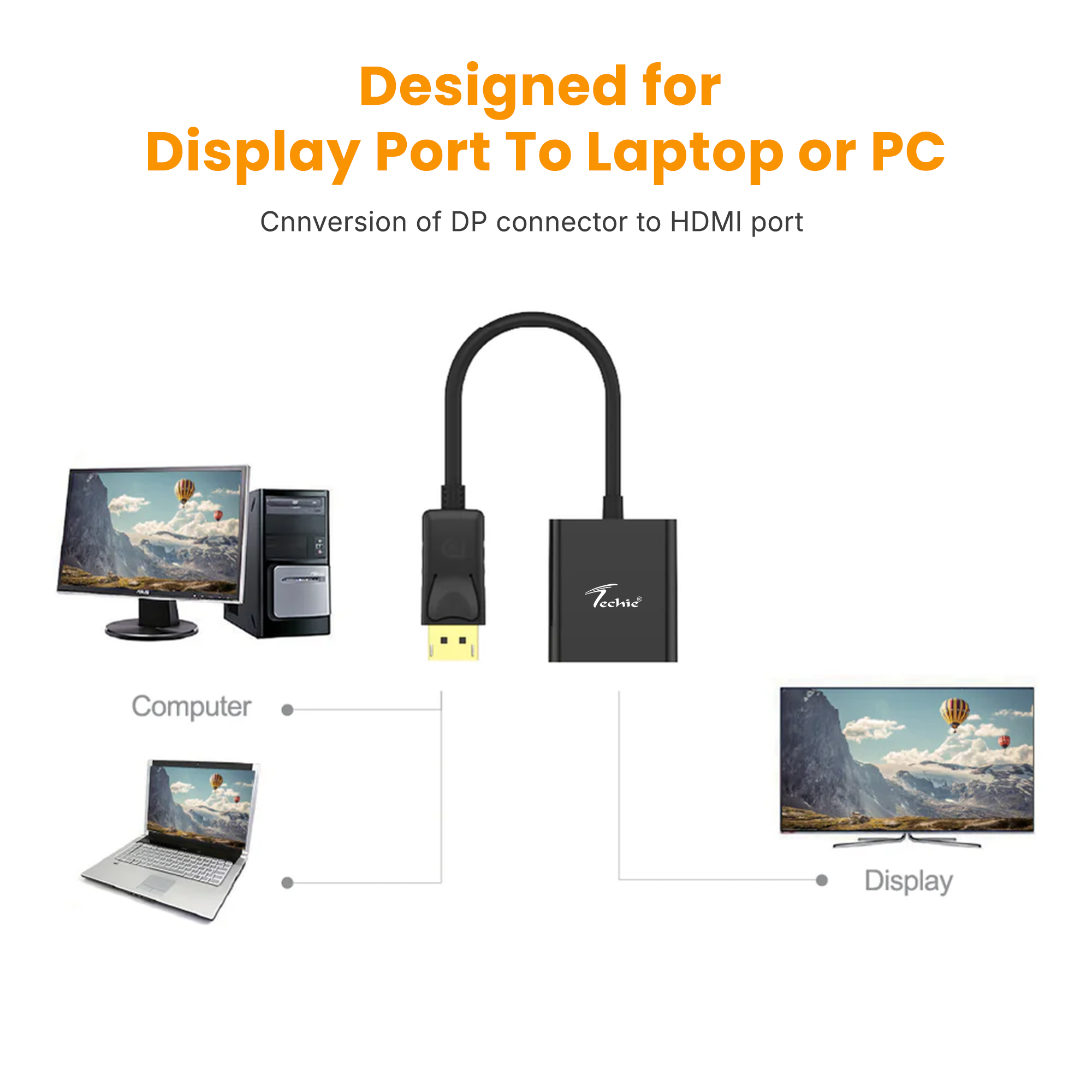 Techie DisplayPort to 4K HDMI Converter