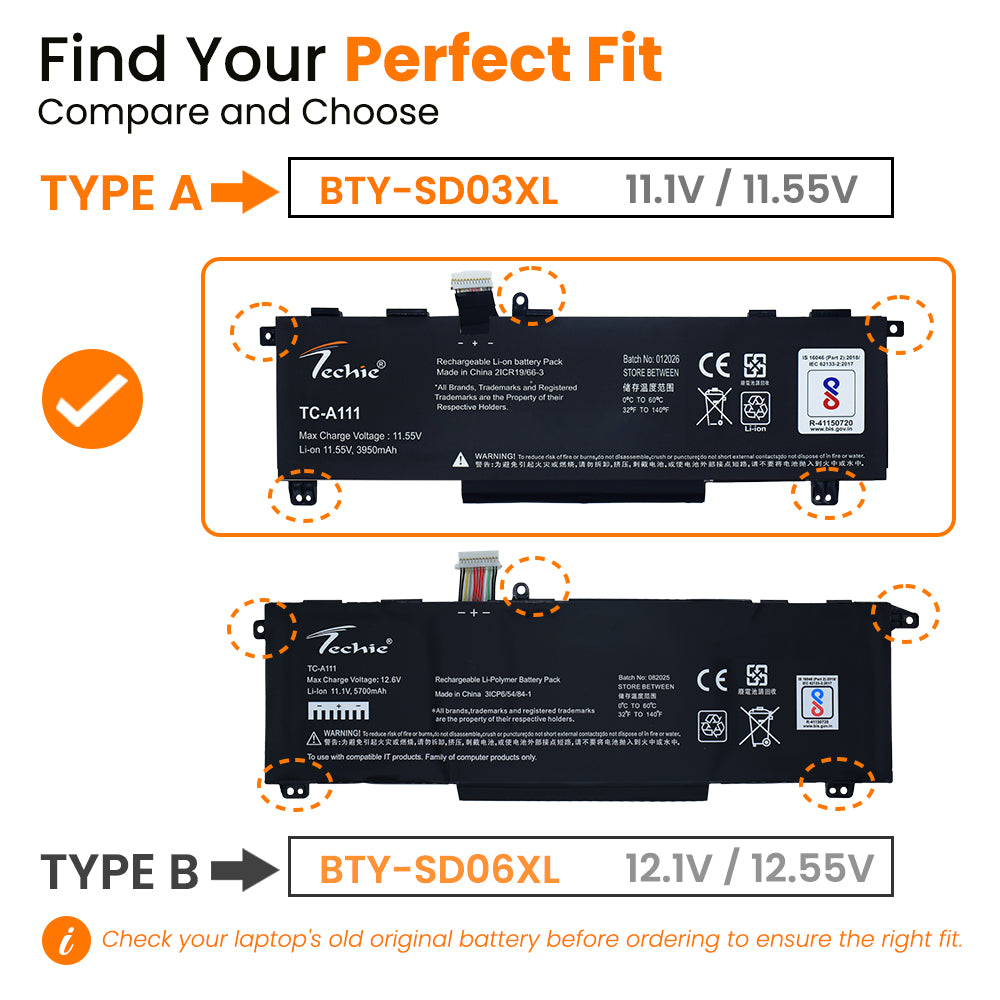 Techie Battery For HP SD03XL, HSTNN-IB7K, Omen 15-EN Series, Omen 15-EK Series Laptops (3950mAh, 3-Cell)