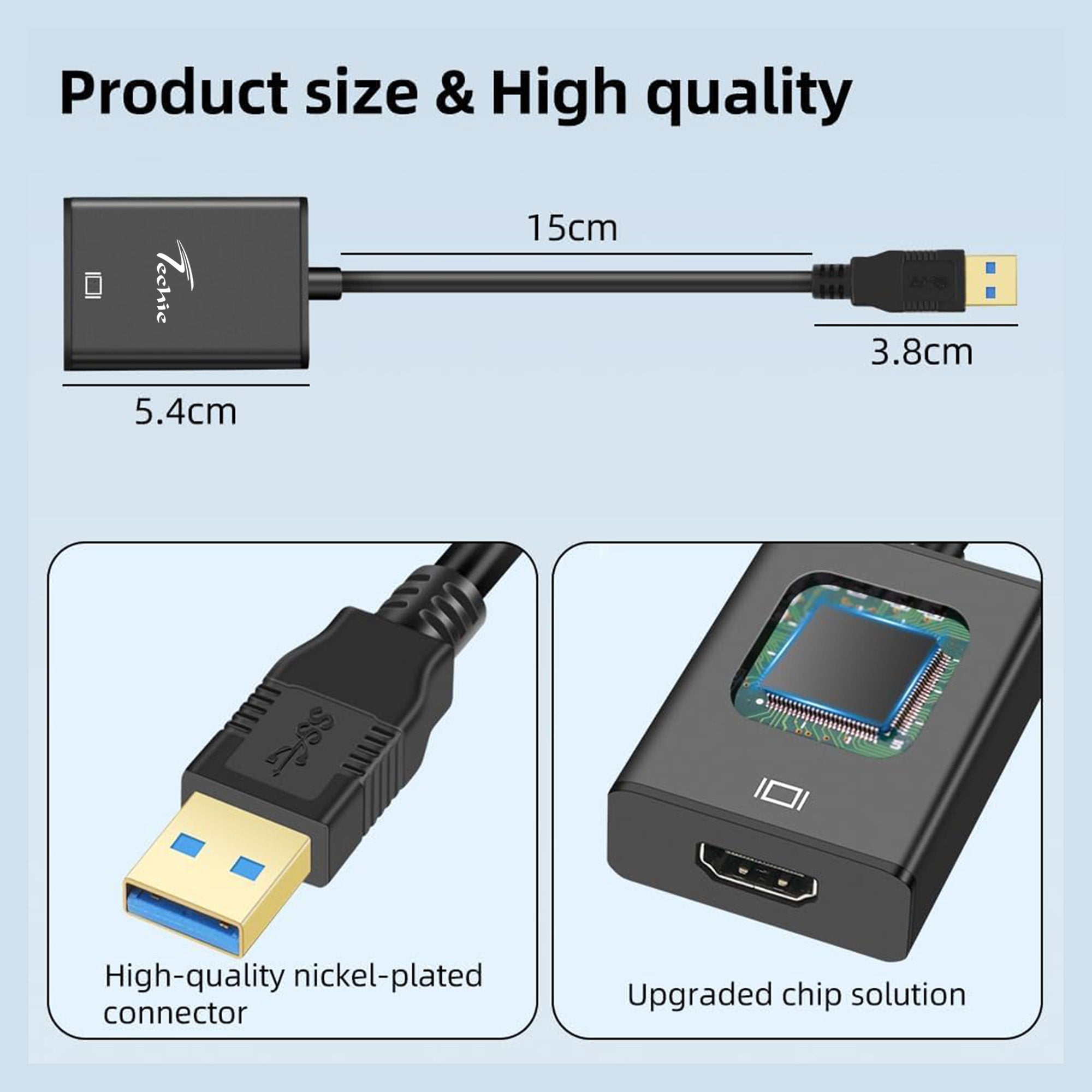 Techie USB 3.0 to HDMI Converter | Full HD 1080P Display Adapter | Laptop to TV/Monitor/Projector