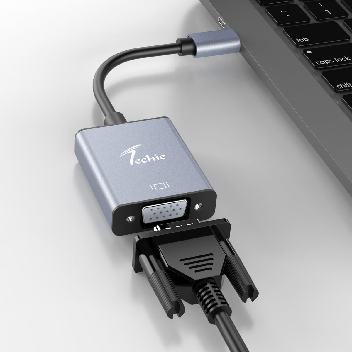 Techie Type-C to VGA Adapter | 1080P Full HD Converter | Connect USB-C Laptops/Phones to Projectors & Monitors