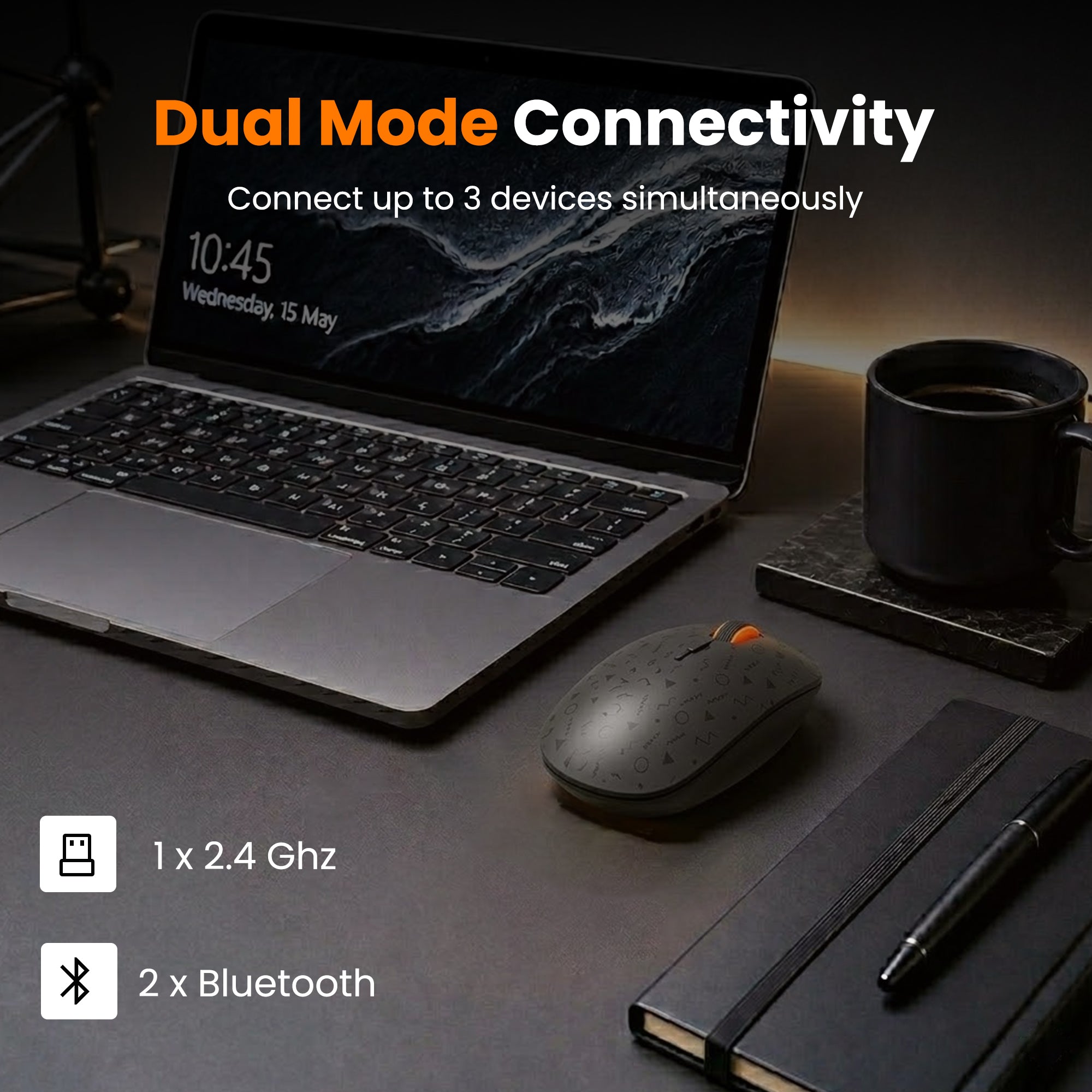 Techie Amber Wireless Mouse – Engineered for the Battery-less Future | 3-Device | USB-C