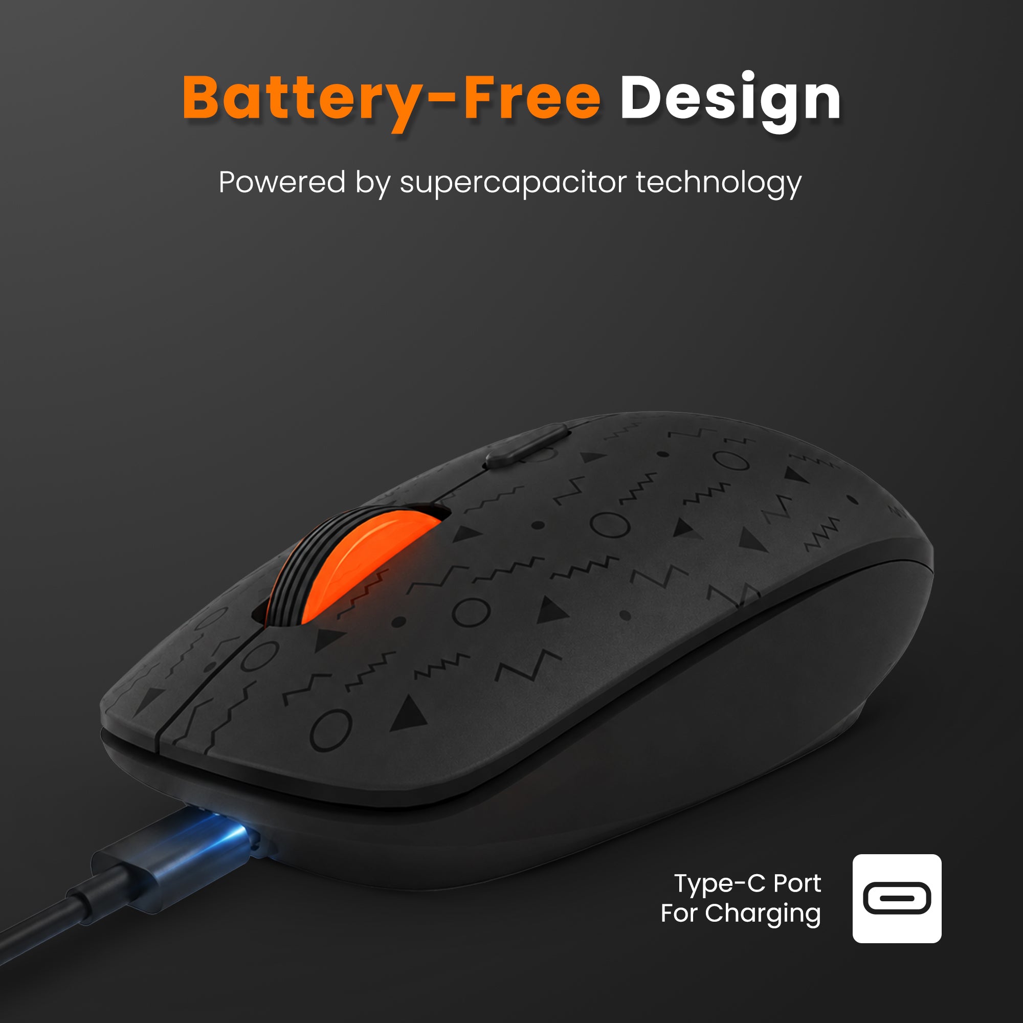 Techie Amber Wireless Mouse – Engineered for the Battery-less Future | 3-Device | USB-C