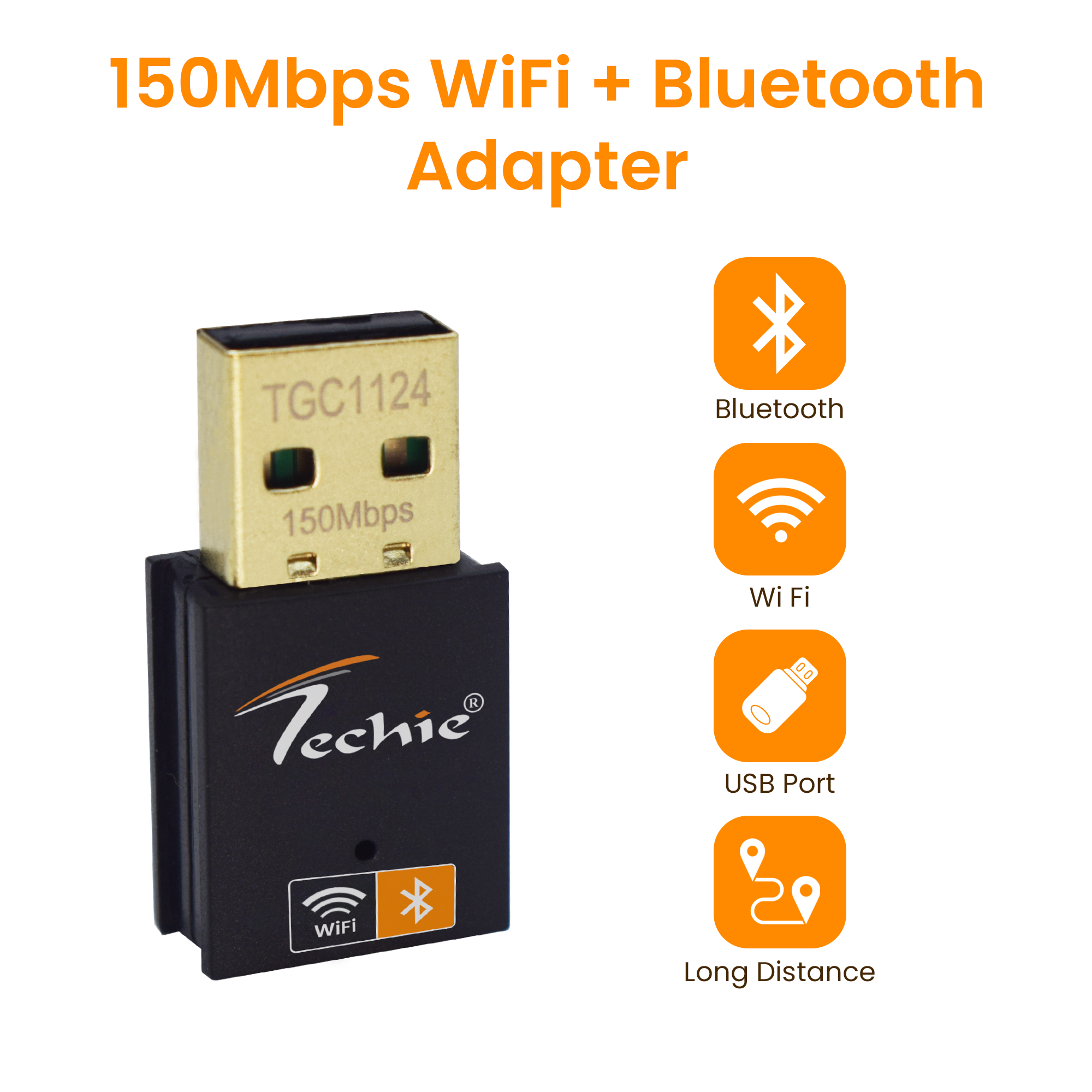 Techie 150Mbps Wireless USB WiFi + Bluetooth Adapter