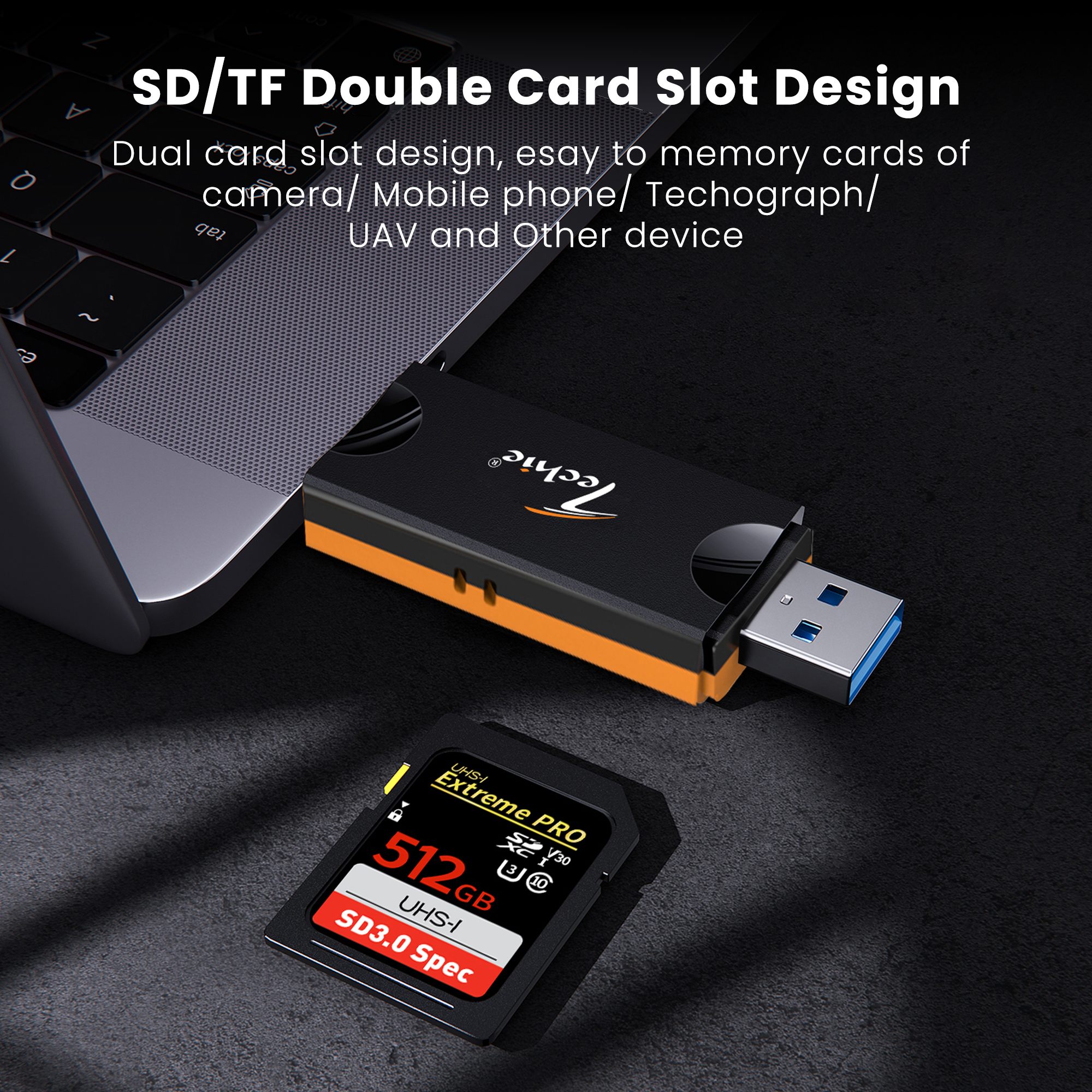 Techie 2-in-1 SD & Micro SD Card Reader – USB-A + USB-C, USB 3.0 / 5 Gbps
