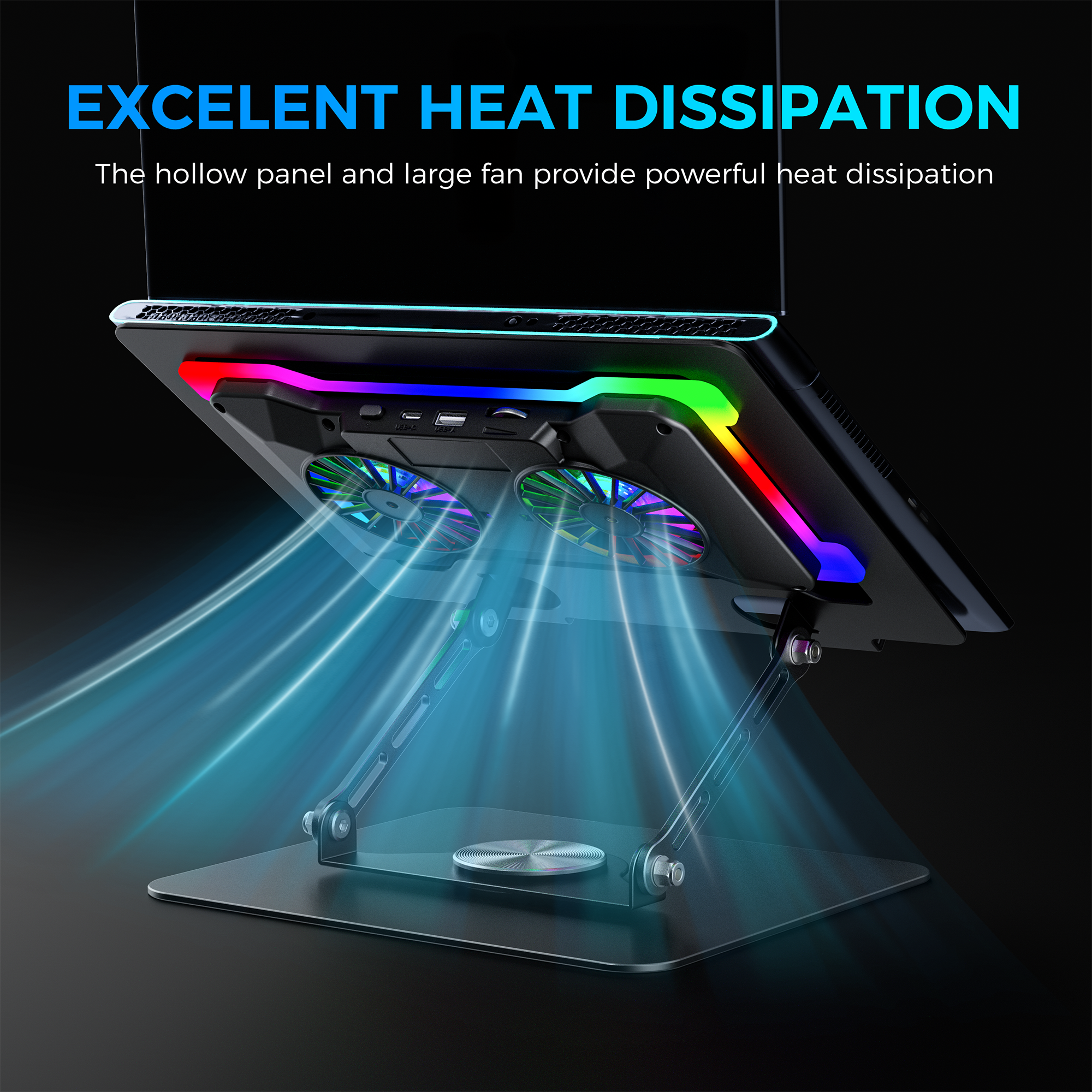 Techie AeroLift RGB Dual-Fan Laptop Cooling Stand with 360° Rotation
