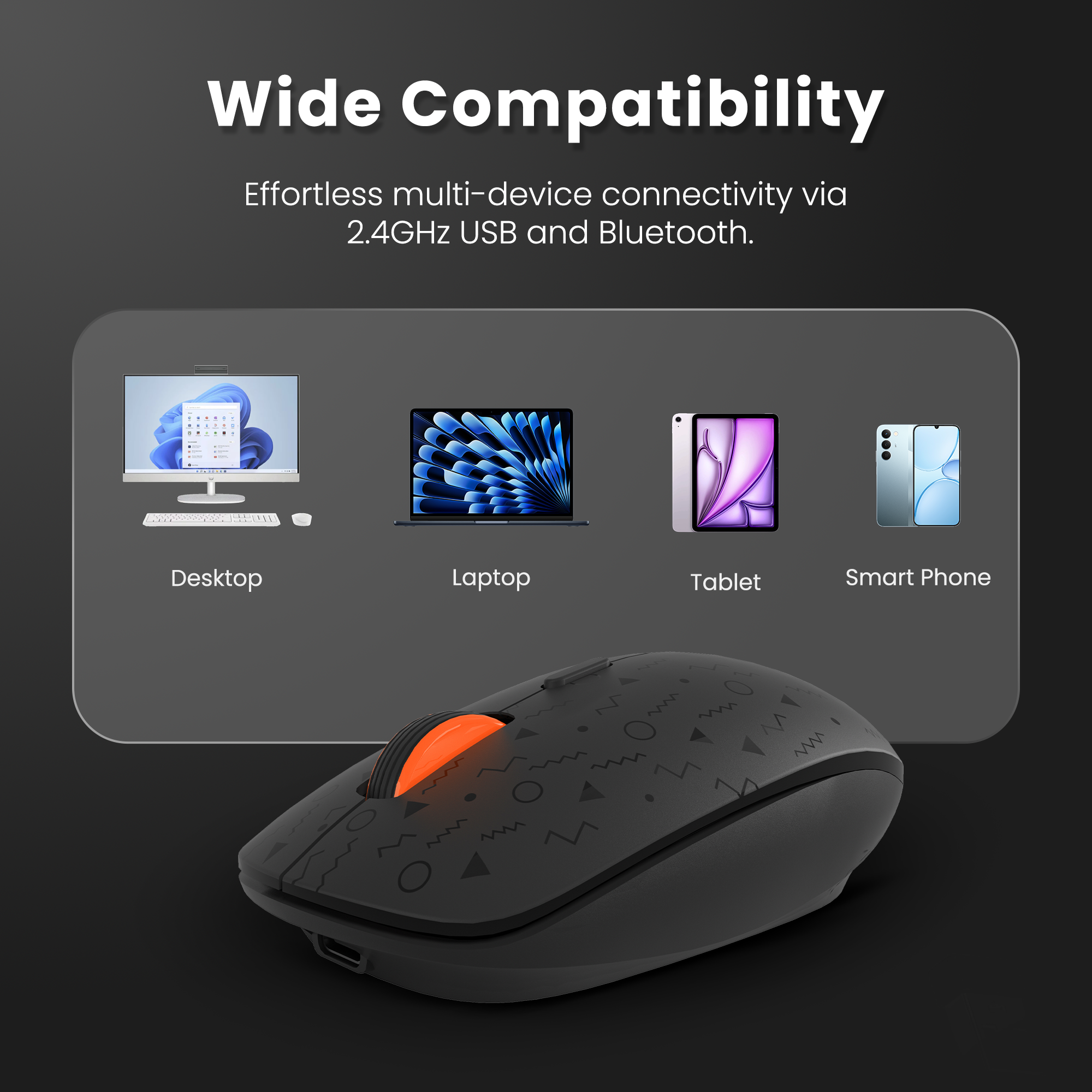 Techie Amber Wireless Mouse – Engineered for the Battery-less Future | 3-Device | USB-C
