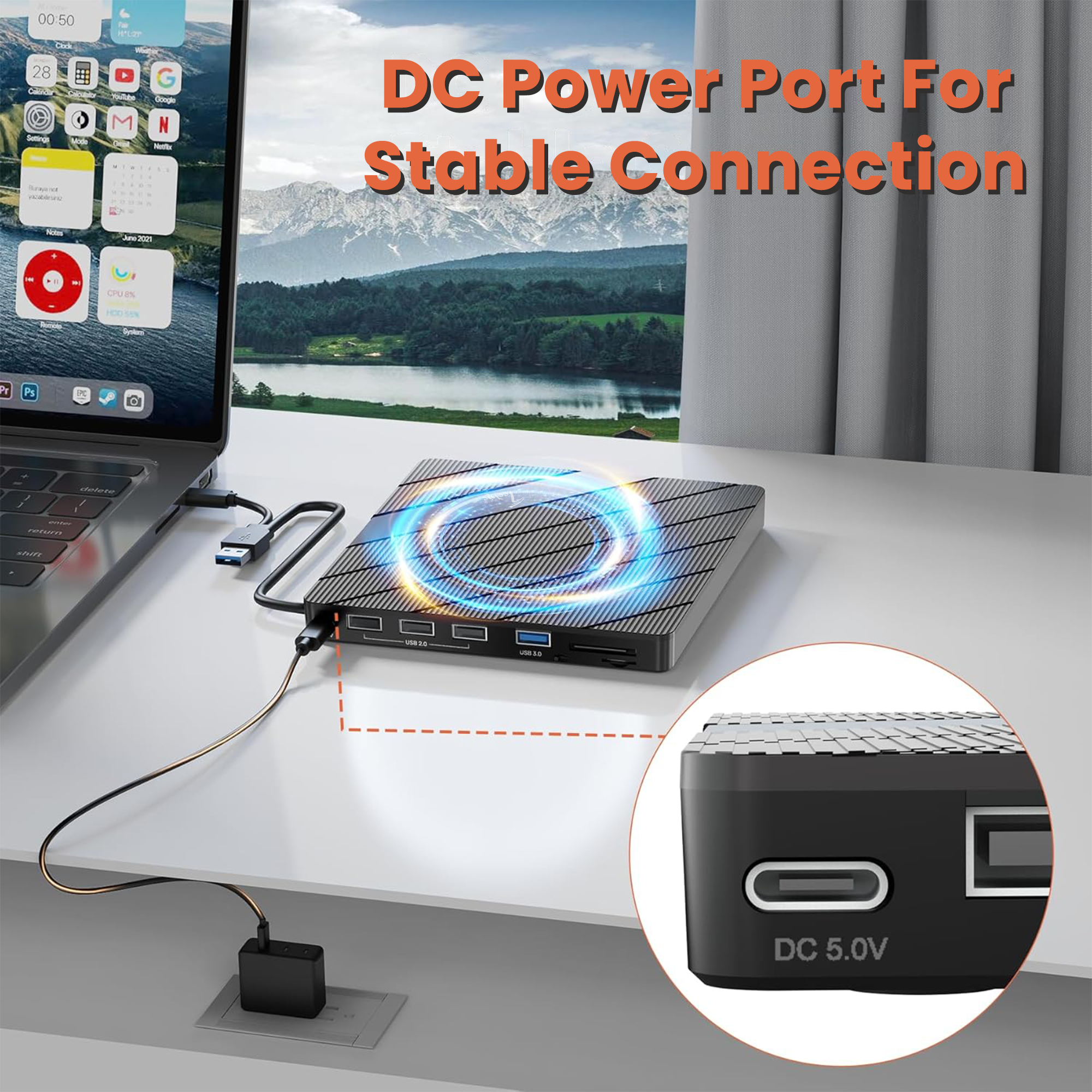 Techie 8-in-1 External DVD Drive with USB 3.0, SD/TF Card Reader & Type-C – CD/DVD Read & Write