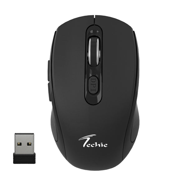 Techie Impulse Black Wireless Rechargeable Mouse | Ergonomic | Adjustable DPI 1000–1600 | 6-Button