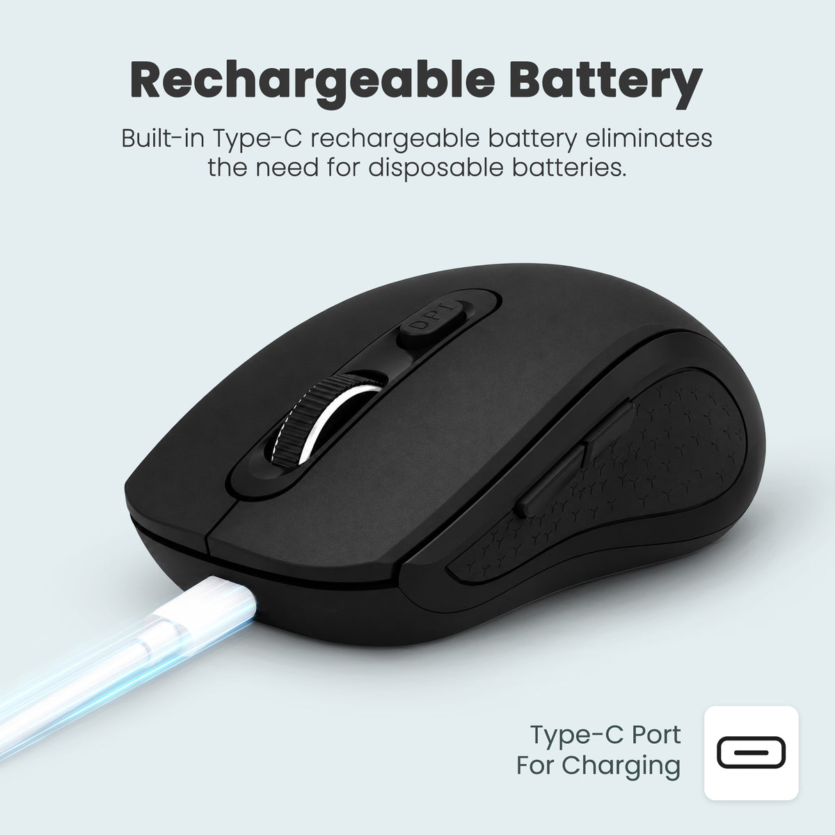 Techie Impulse Black Wireless Rechargeable Mouse | Ergonomic | Adjustable DPI 1000–1600 | 6-Button