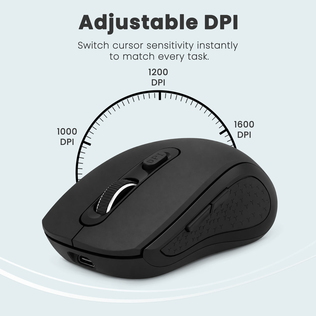 Techie Impulse Black Wireless Rechargeable Mouse | Ergonomic | Adjustable DPI 1000–1600 | 6-Button