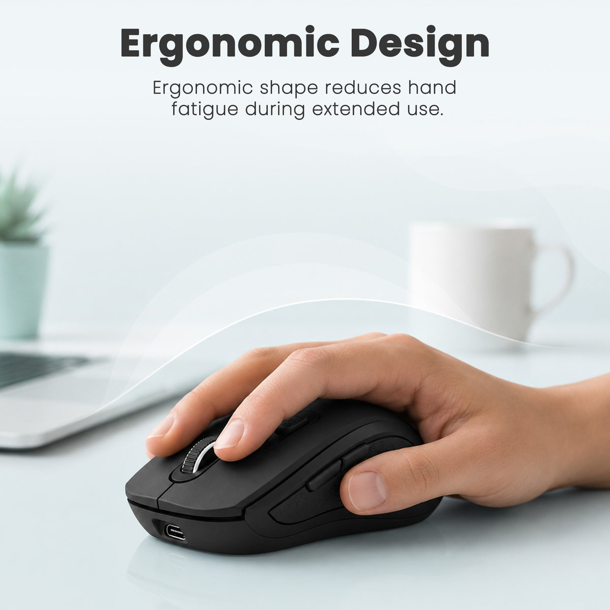 Techie Impulse Black Wireless Rechargeable Mouse | Ergonomic | Adjustable DPI 1000–1600 | 6-Button