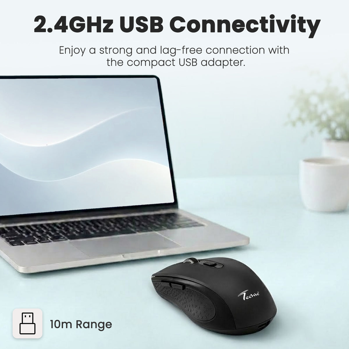 Techie Impulse Black Wireless Rechargeable Mouse | Ergonomic | Adjustable DPI 1000–1600 | 6-Button