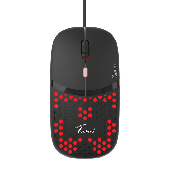 Techie Dot Wired RGB Mouse, Automatic Rainbow LED, 4-Level DPI 800–2400, Ergonomic, 1.2m Cable