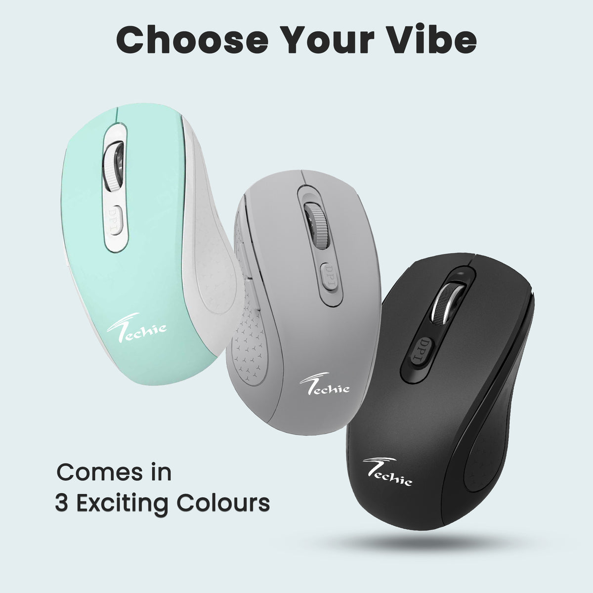 Techie Impulse Black Wireless Rechargeable Mouse | Ergonomic | Adjustable DPI 1000–1600 | 6-Button