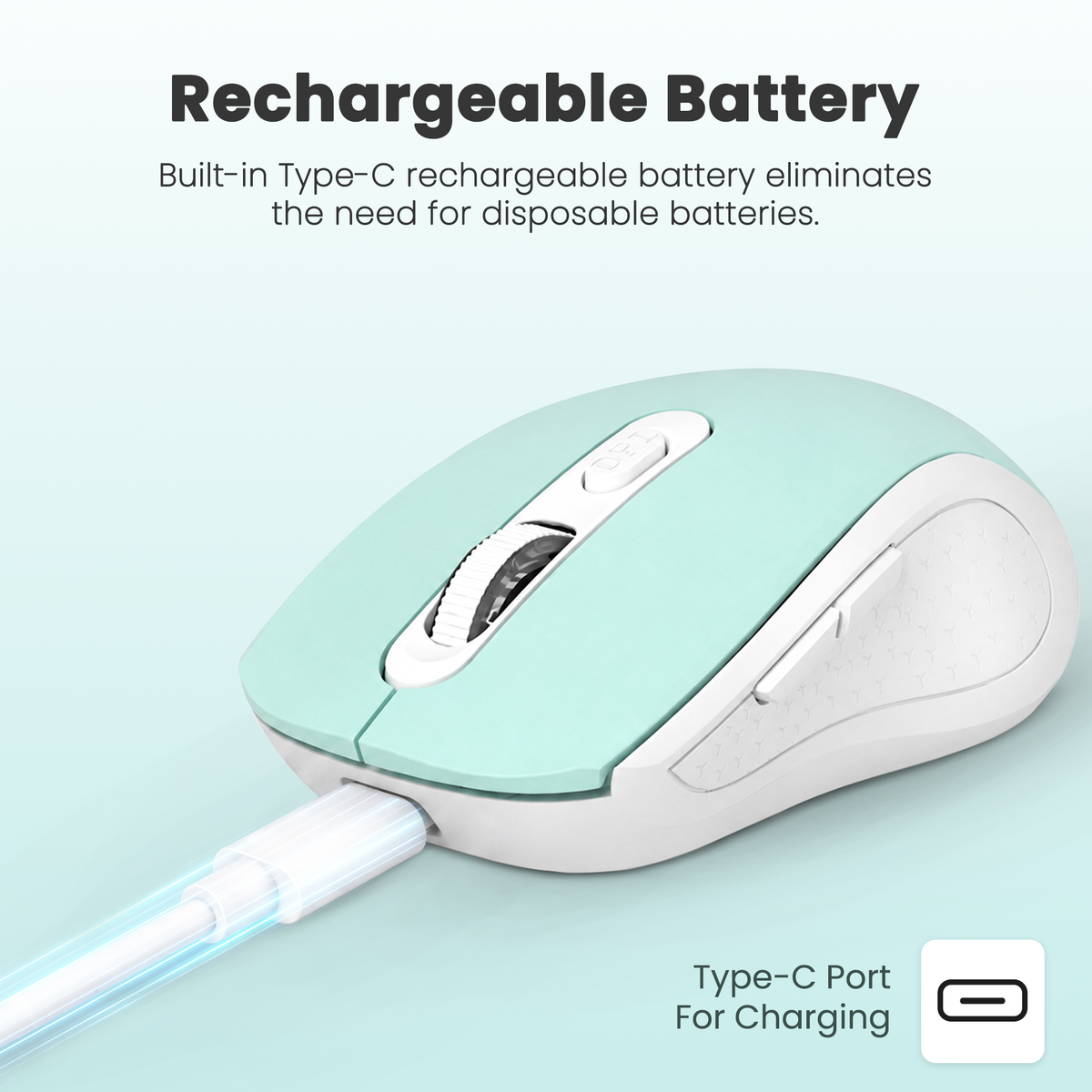 Techie Impulse Green Wireless Rechargeable Mouse | Ergonomic | Adjustable DPI 1000–1600 | 6-Button