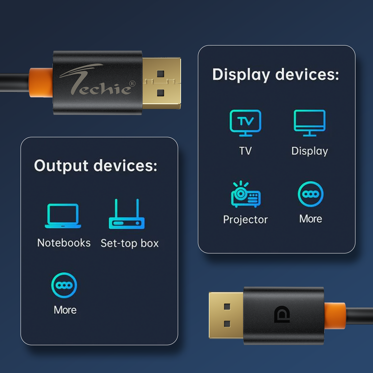 Techie DisplayPort Cable 1.8m, 8K@60Hz, 4K@120Hz, 32.4Gbps, DP to DP