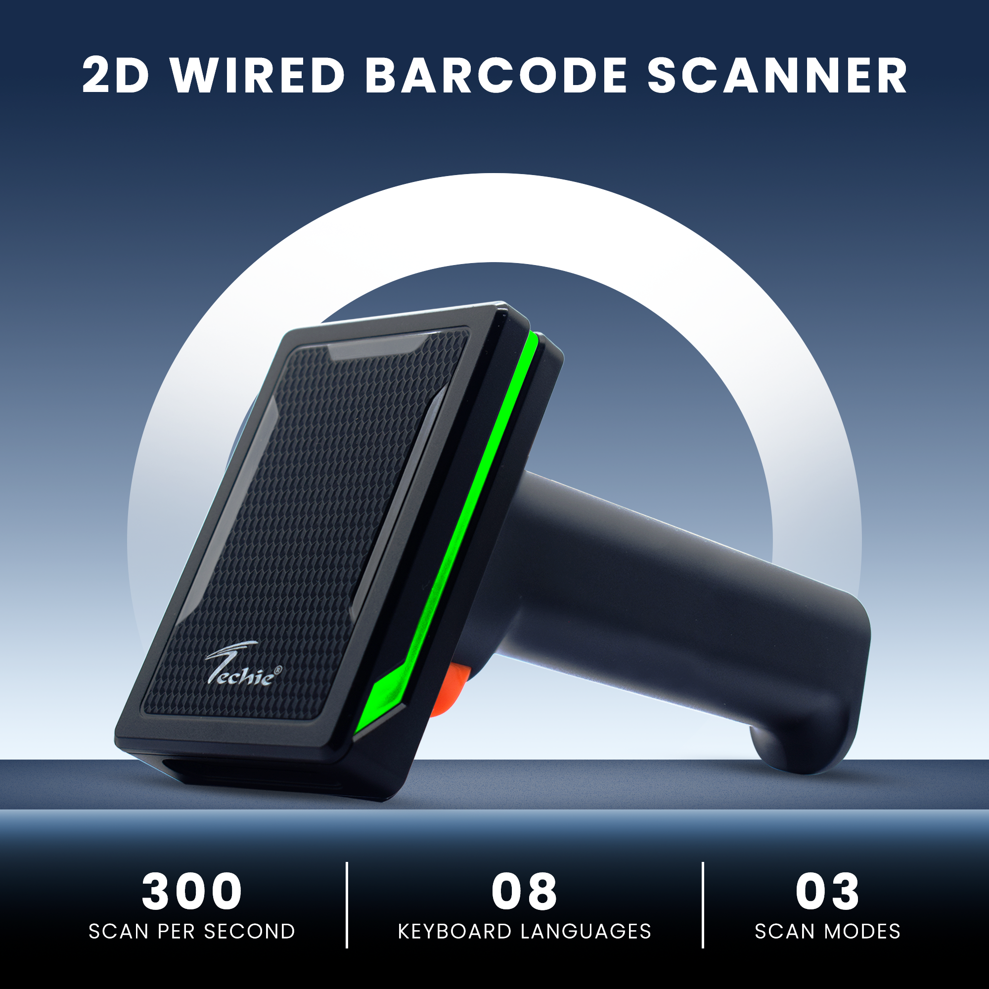 Techie USB wired 2 dimensional scanning barcode reader.