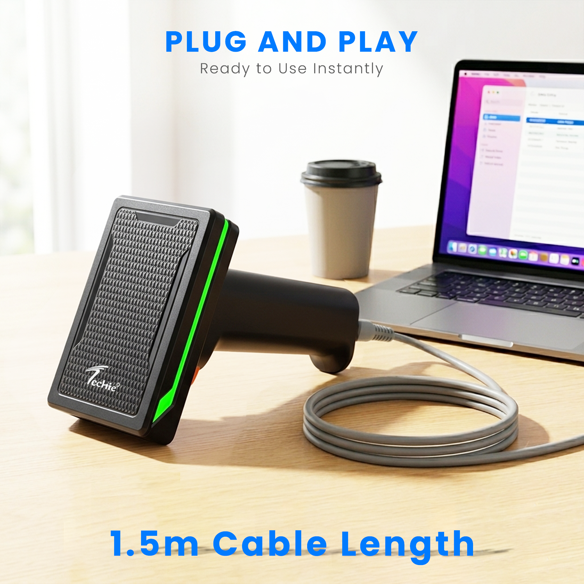Techie USB wired 2 dimensional scanning barcode reader.
