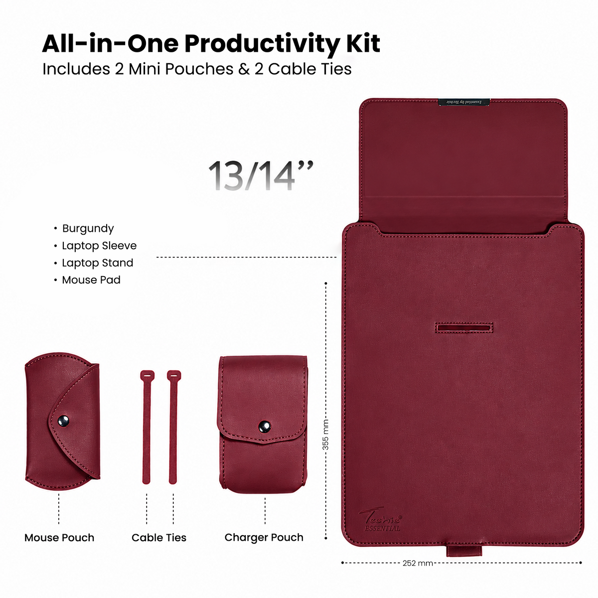 Techie 3-in-1 Multifunctional Laptop Sleeve with Stand & Mouse Pad - 13/14"