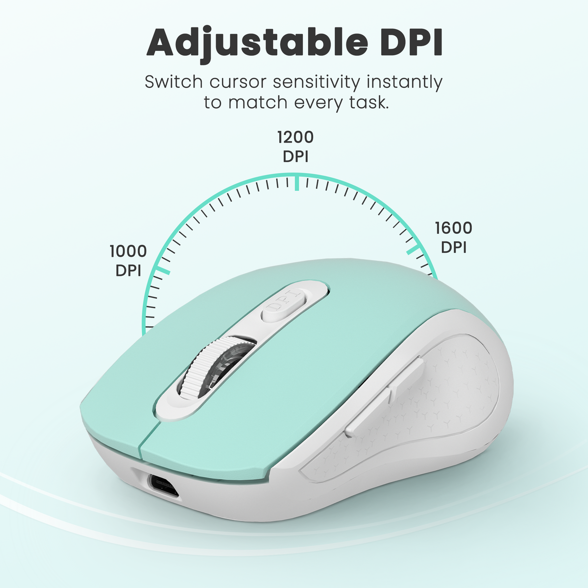 Techie Impulse Green Wireless Rechargeable Mouse | Ergonomic | Adjustable DPI 1000–1600 | 6-Button